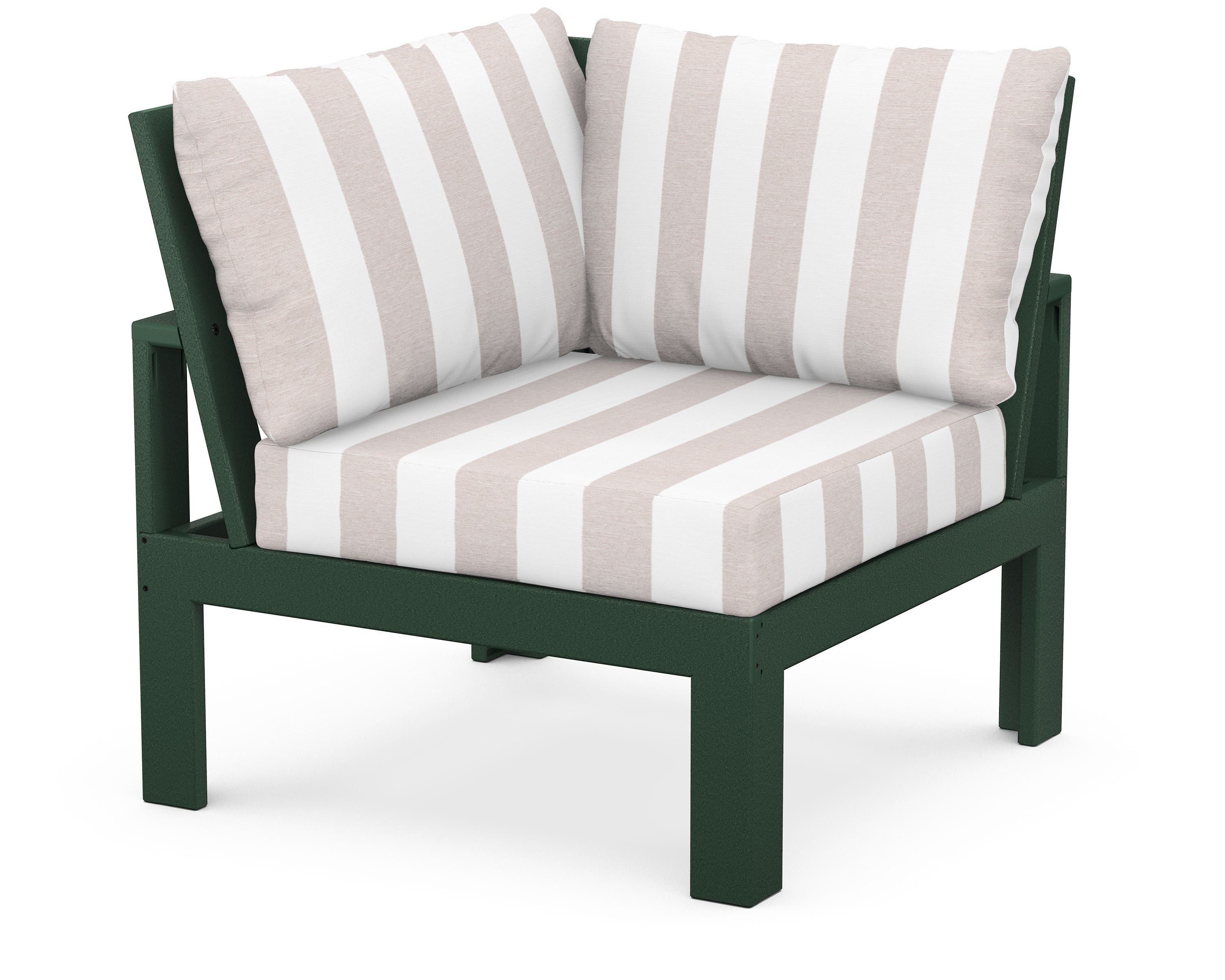 Unbranded Modular Corner Chair in Green / Cabana Stripe Dune Burlap