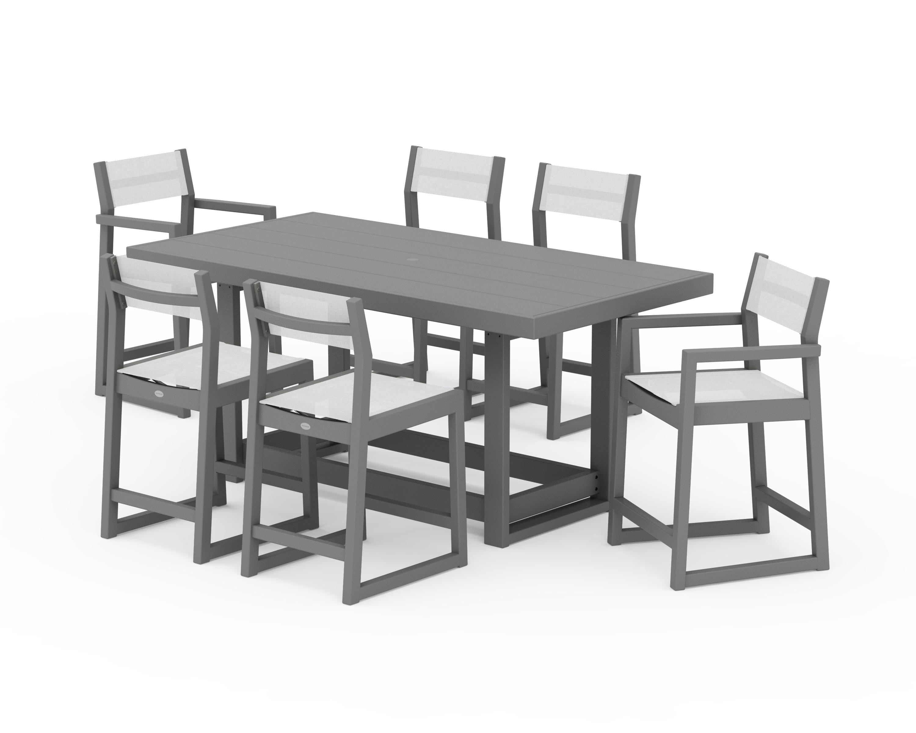 POLYWOOD® EDGE Sling 7-Piece Counter Table Set in Slate Grey / White Sling