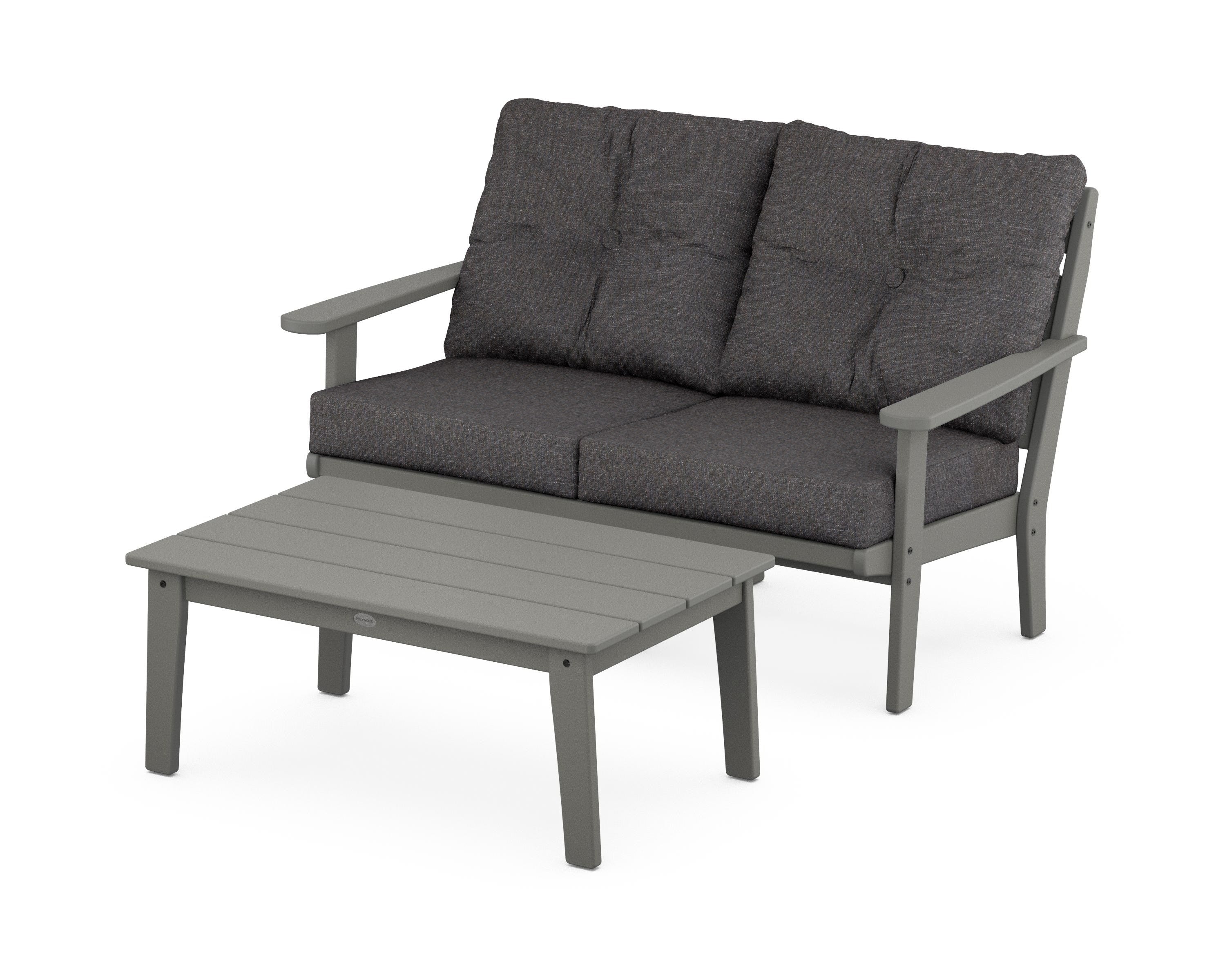 POLYWOOD® Lakeside 2-Piece Lounge Loveseat Set in Slate Grey / Ash Charcoal