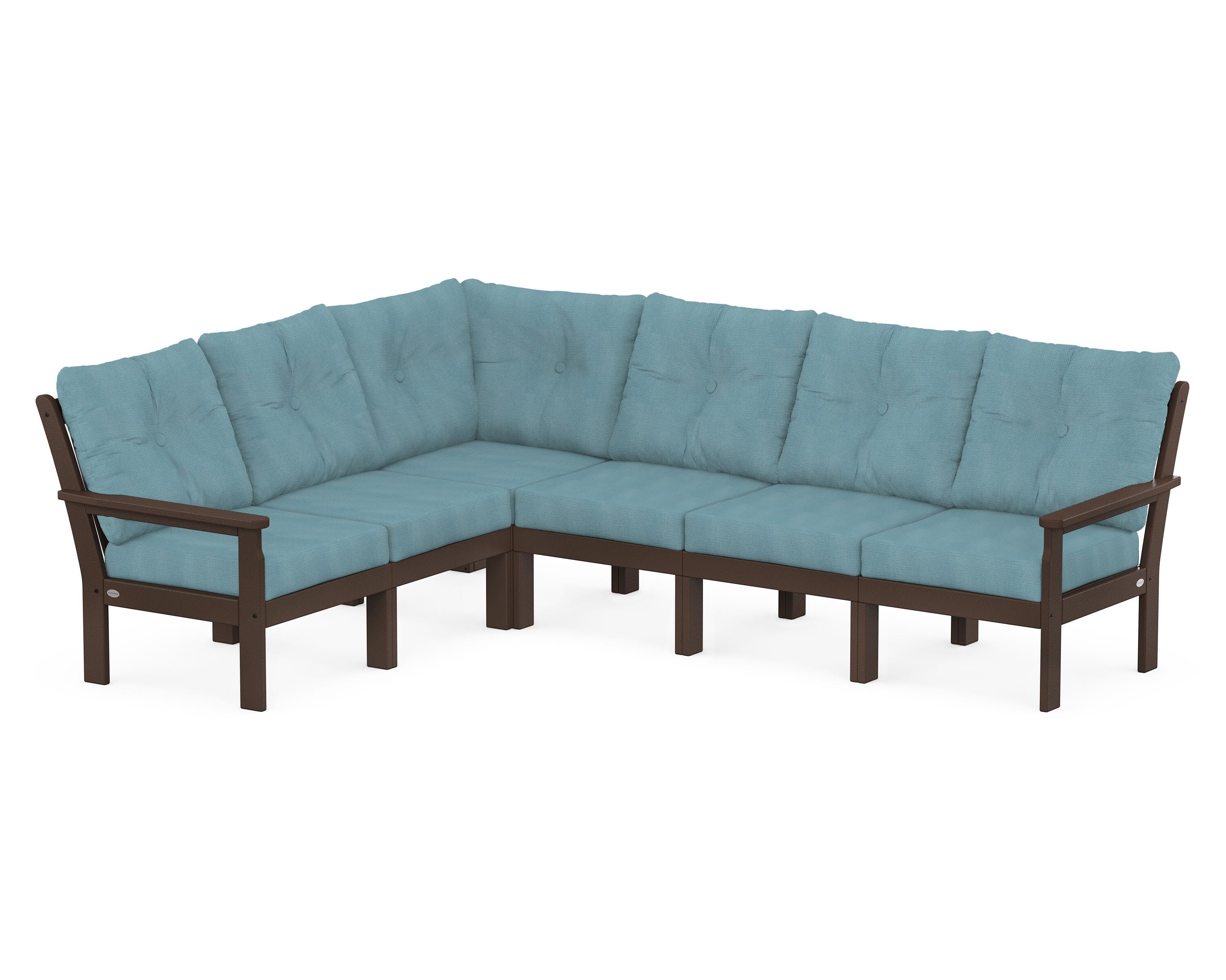 POLYWOOD® Vineyard 6-Piece Sectional in Mahogany / Lattice Sky Blue