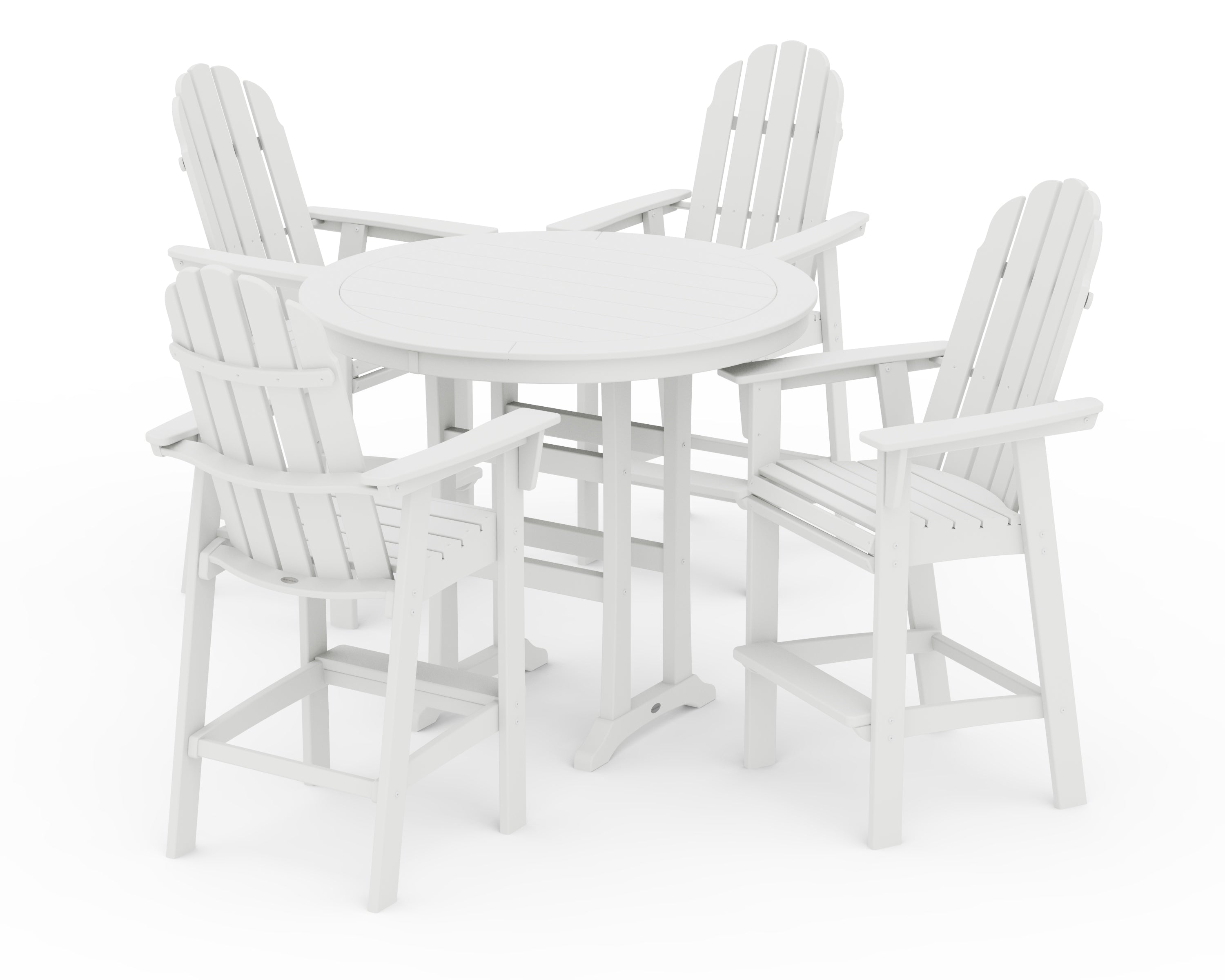 POLYWOOD® Vineyard Curveback Adirondack 5-Piece Nautical Trestle Bar Set in White