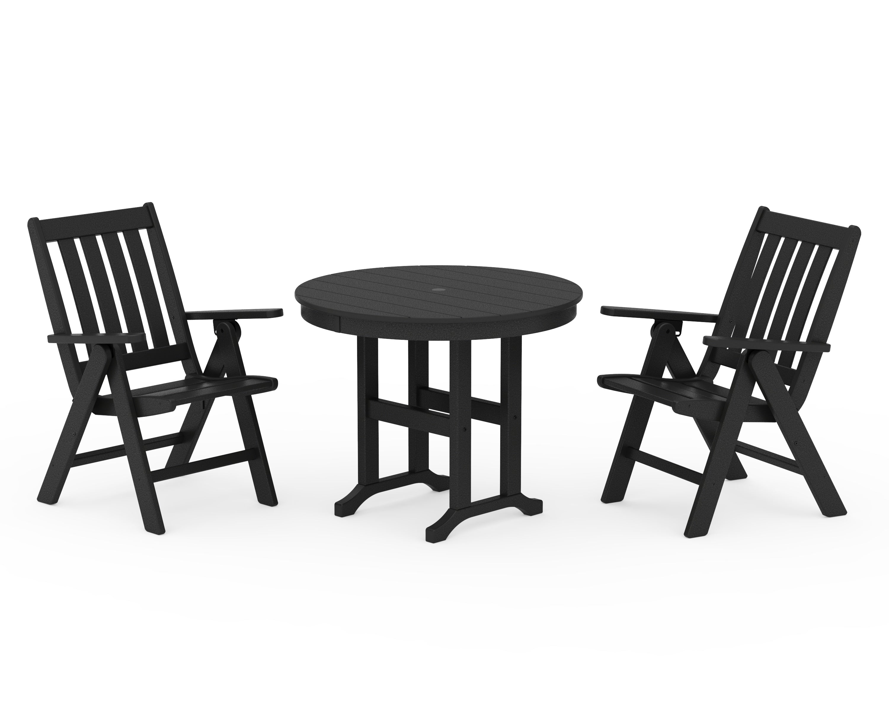 POLYWOOD® Vineyard Folding Chair 3-Piece Round Dining Set in Black