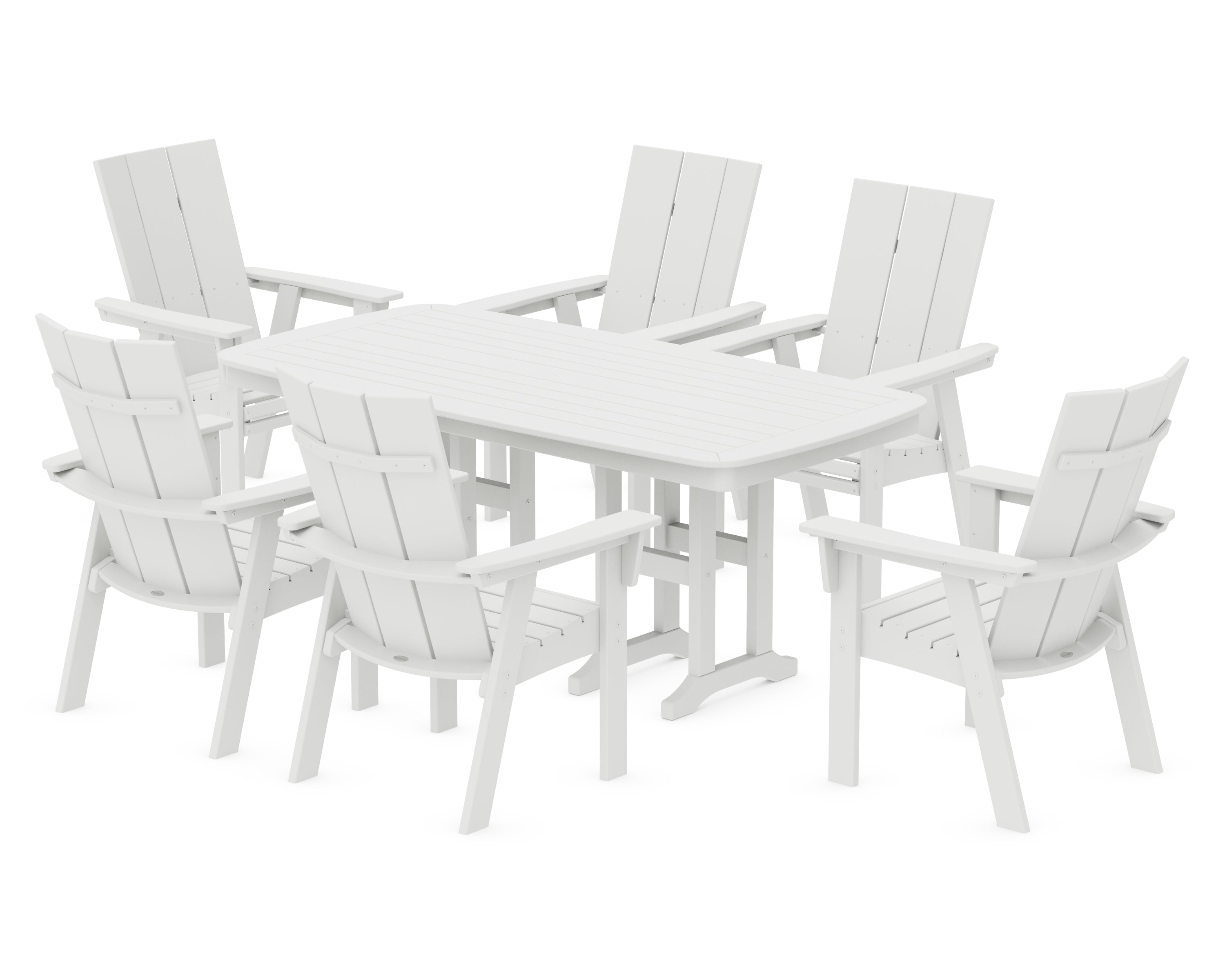 POLYWOOD® Modern Curveback Adirondack 7-Piece Dining Set in White