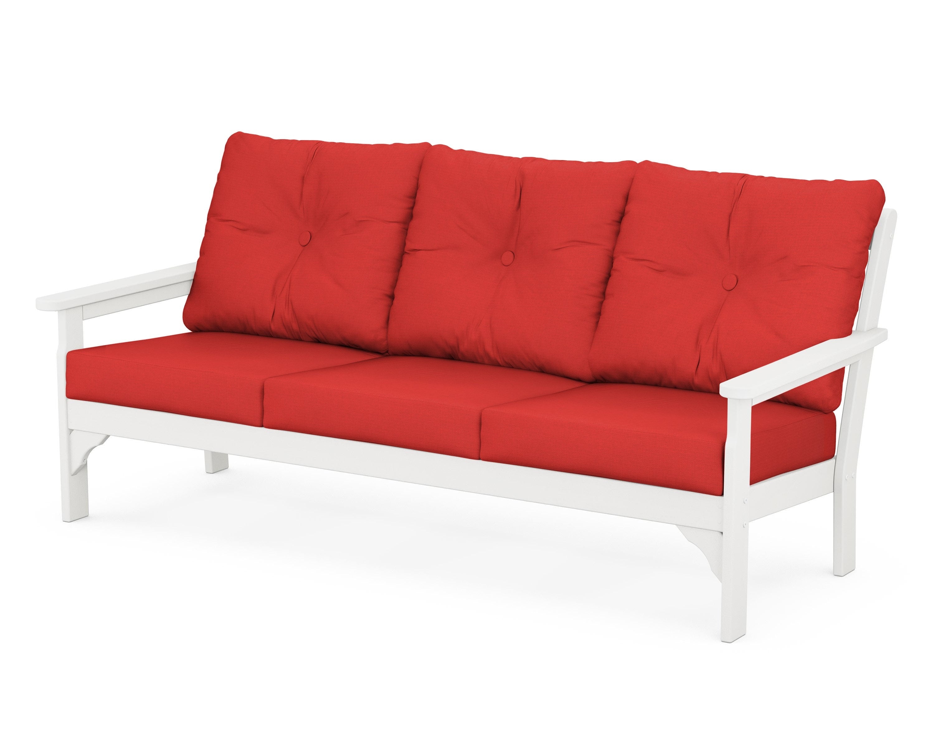 POLYWOOD® Vineyard Deep Seating Sofa in White / Crimson Linen