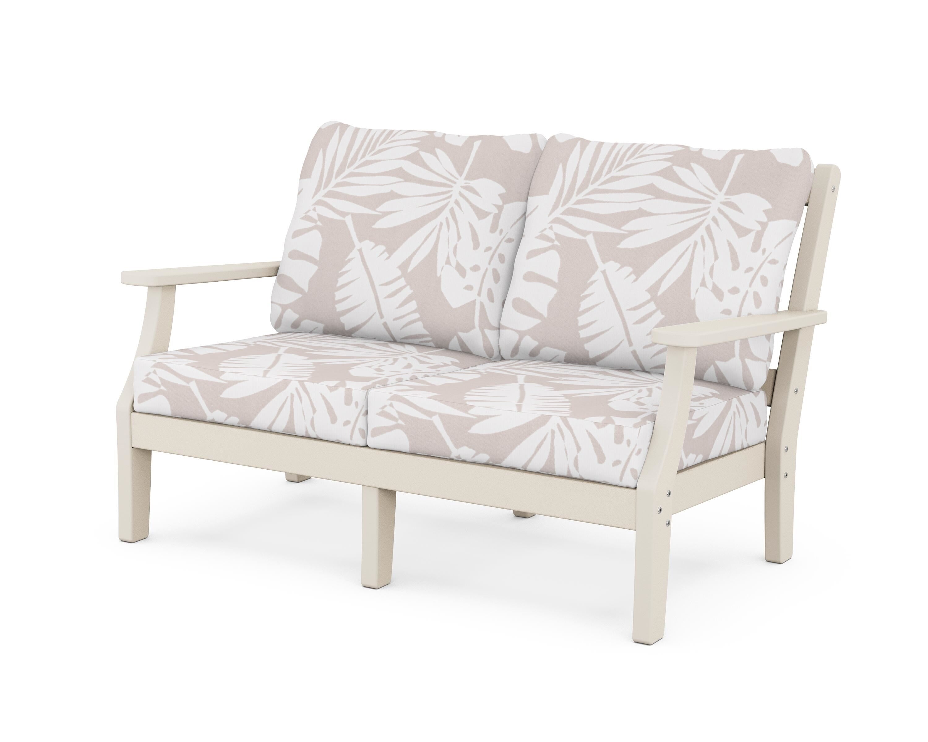 Martha Stewart by POLYWOOD® Chinoiserie Deep Seating Loveseat in Sand / Leaf Dune Burlap