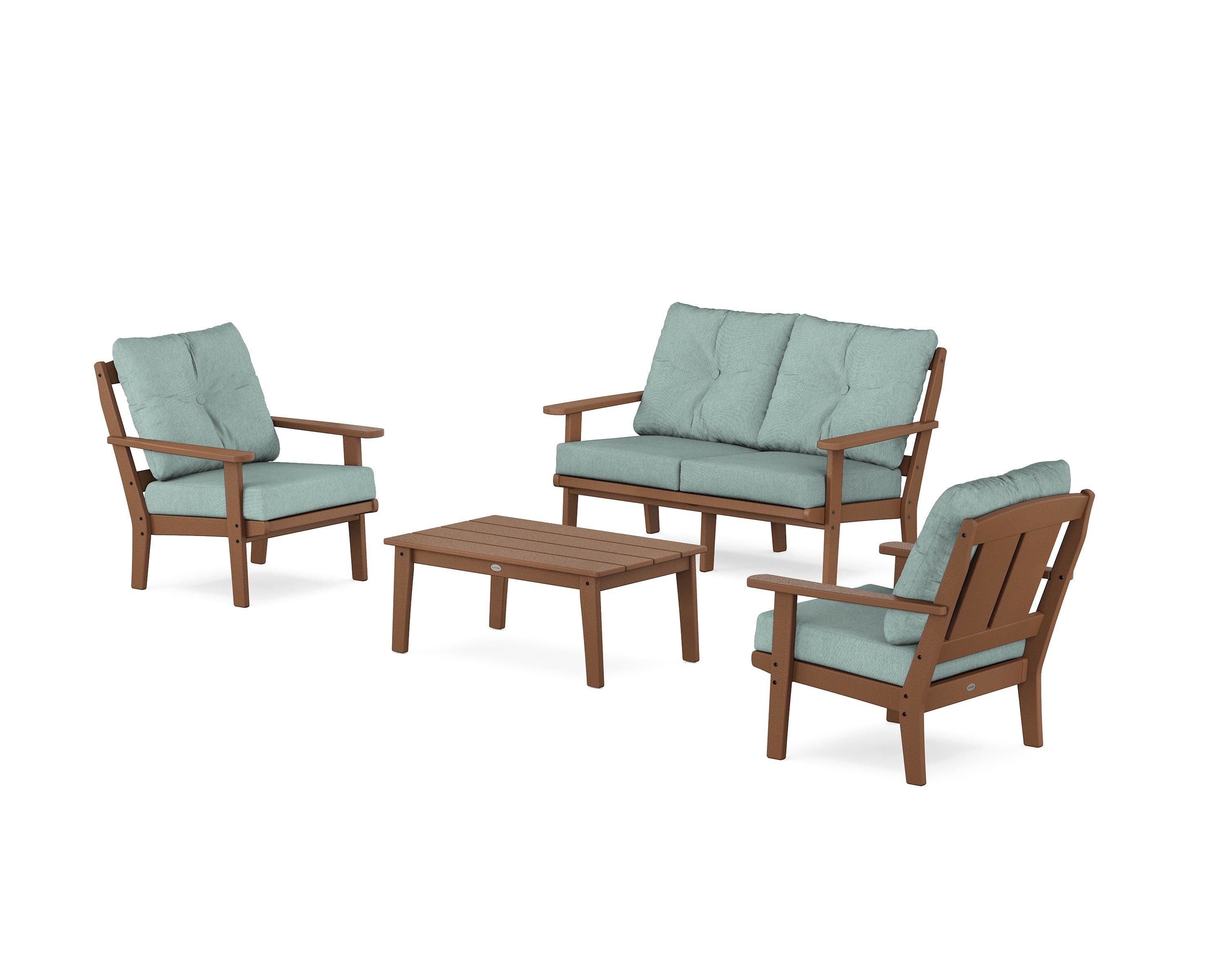 POLYWOOD® Mission 4-Piece Deep Seating Set with Loveseat in Teak / Glacier Spa