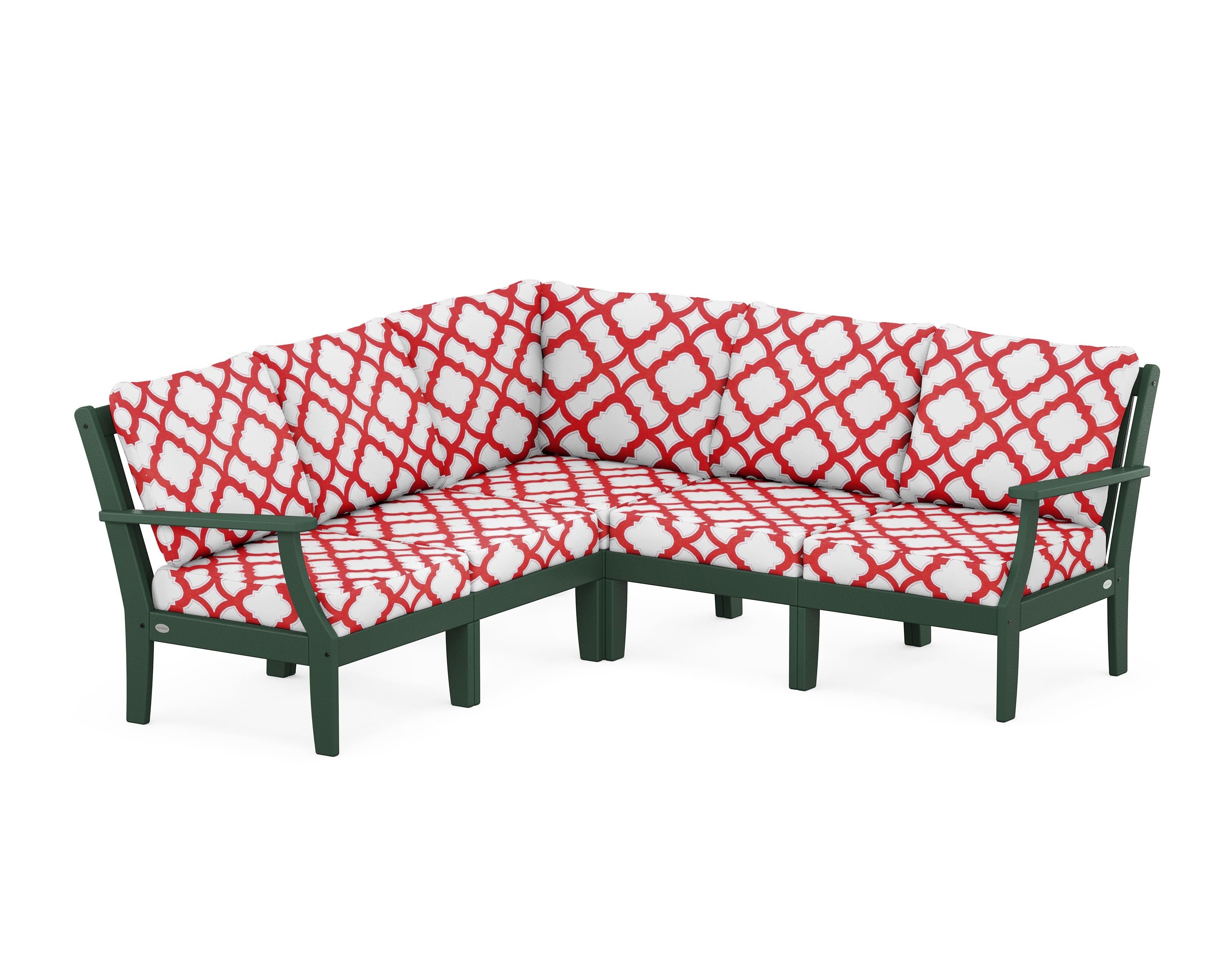 POLYWOOD® Braxton Modular 5-Piece Deep Seating Set in Green / Trellis Crimson
