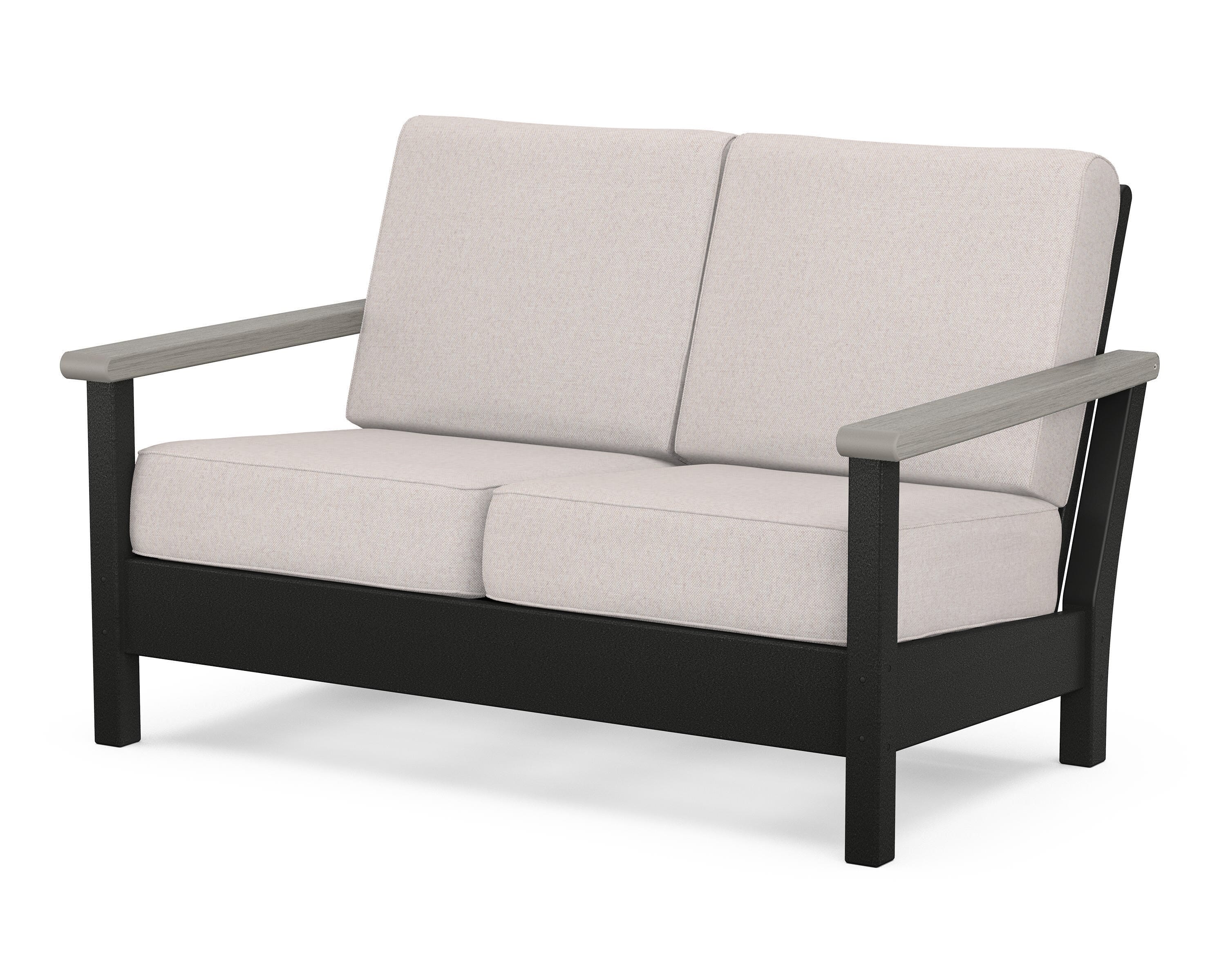 POLYWOOD® Harbour Deep Seating Loveseat in Black / Driftwood / Dune Burlap