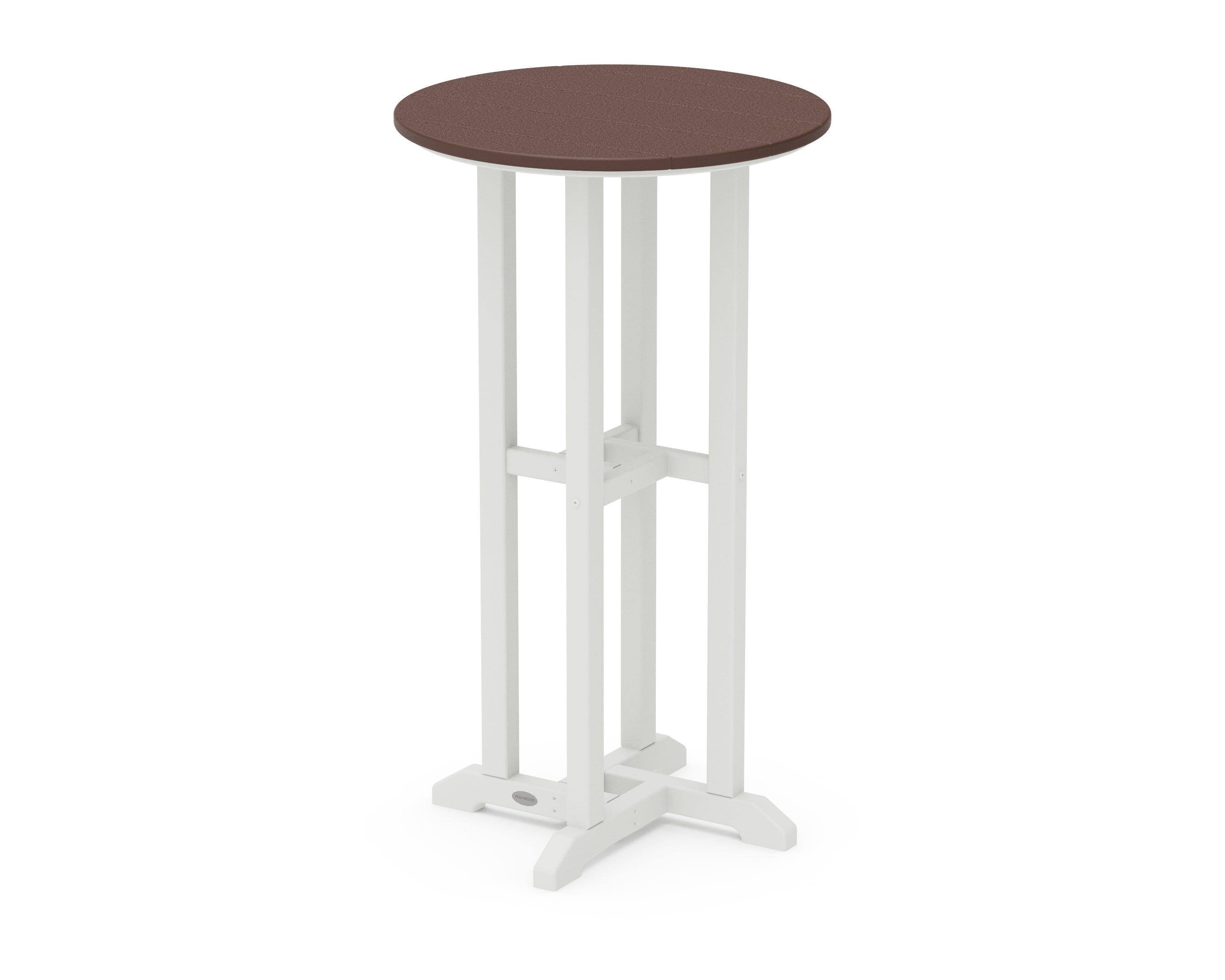 POLYWOOD® Contempo 24" Round Bar Table in White / Mahogany