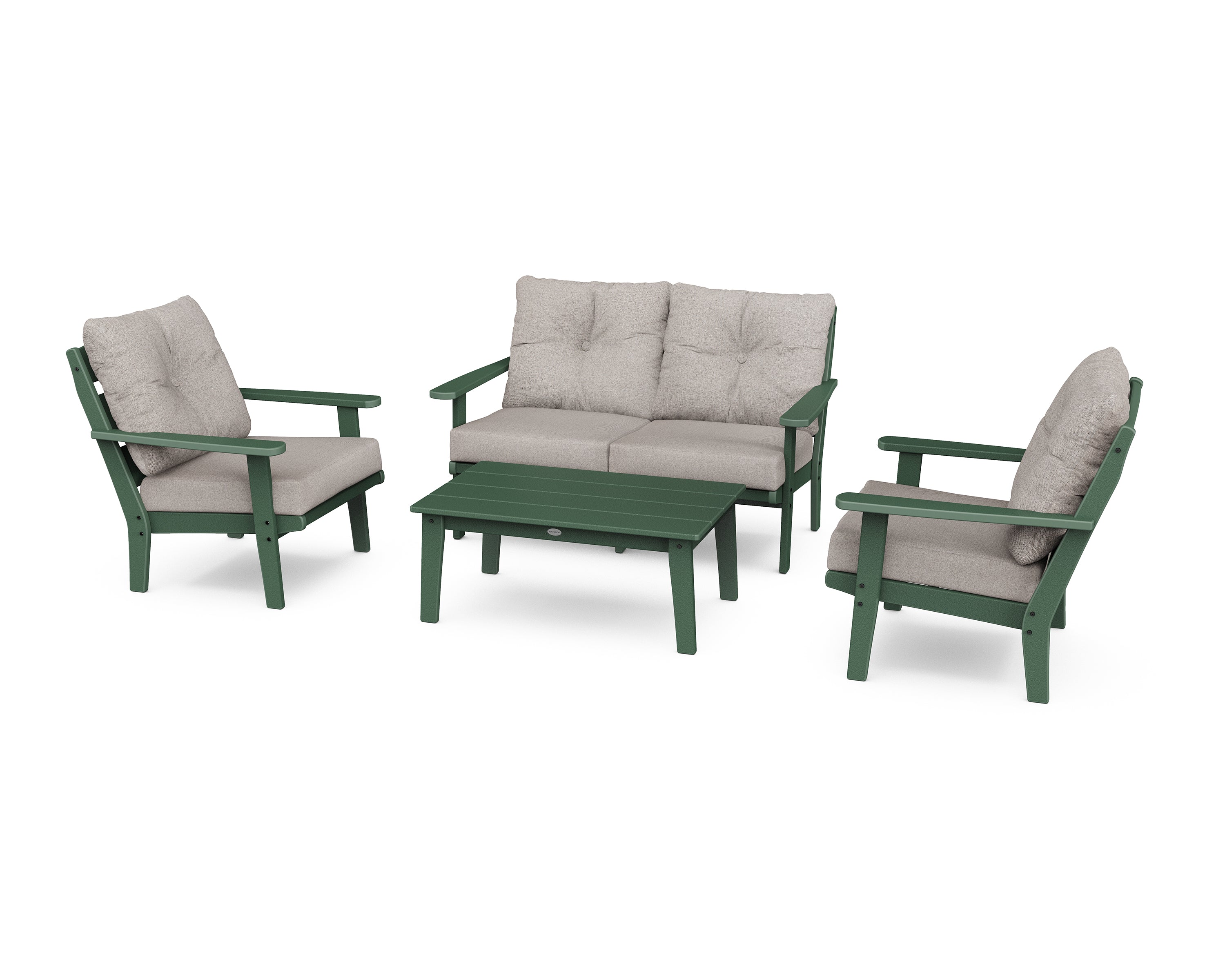 POLYWOOD® Lakeside 4-Piece Deep Seating Set in Green / Weathered Tweed