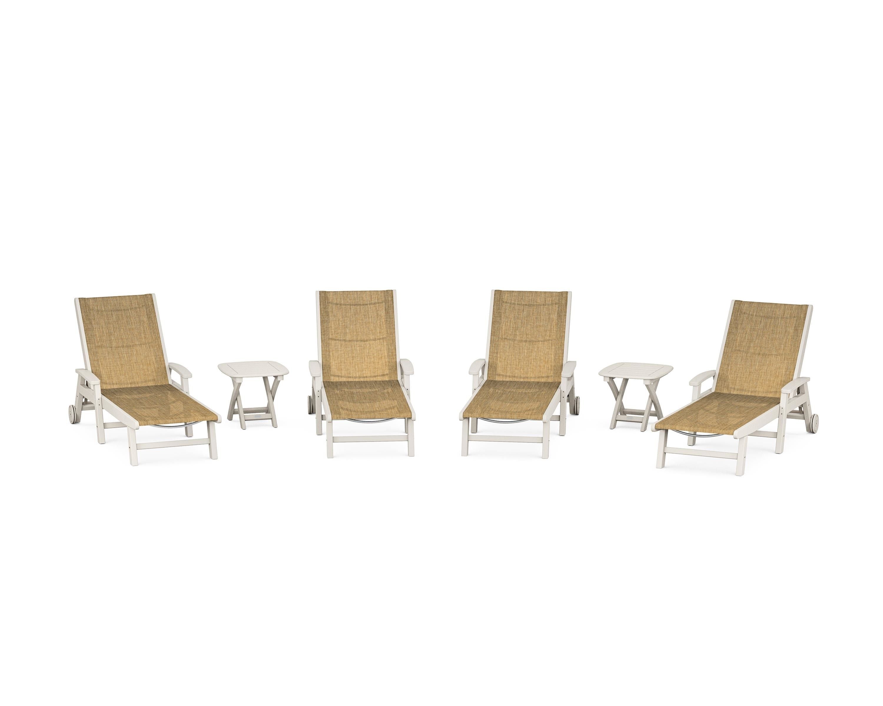 POLYWOOD® Coastal Chaise 6-Piece Set with Wheels in Sand / Burlap Sling