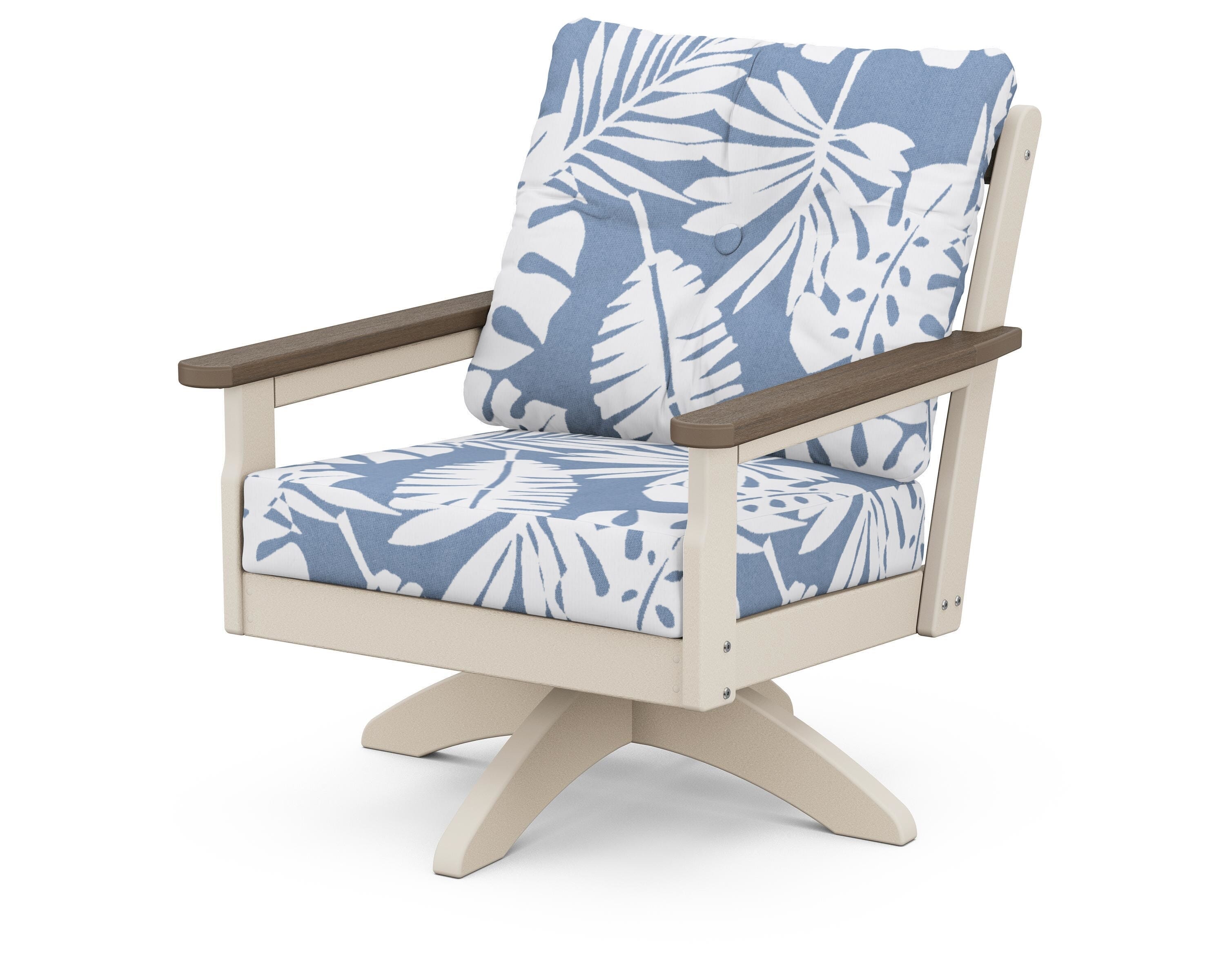 POLYWOOD® Vineyard Deep Seating Swivel Chair in Sand / Kona / Leaf Sky Blue