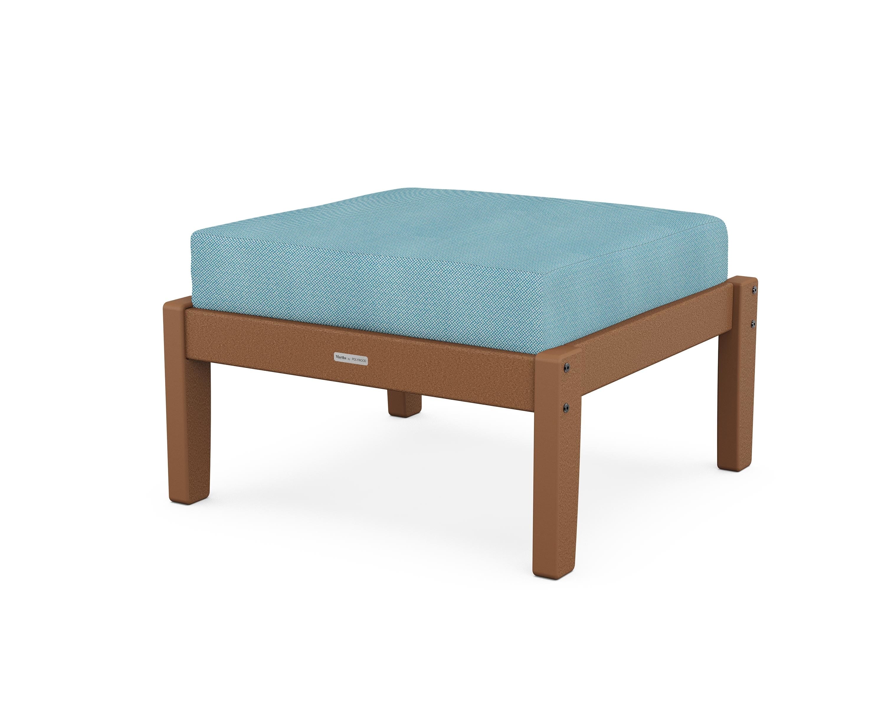 Martha Stewart by POLYWOOD® Chinoiserie Deep Seating Ottoman in Teak / Lattice Sky Blue