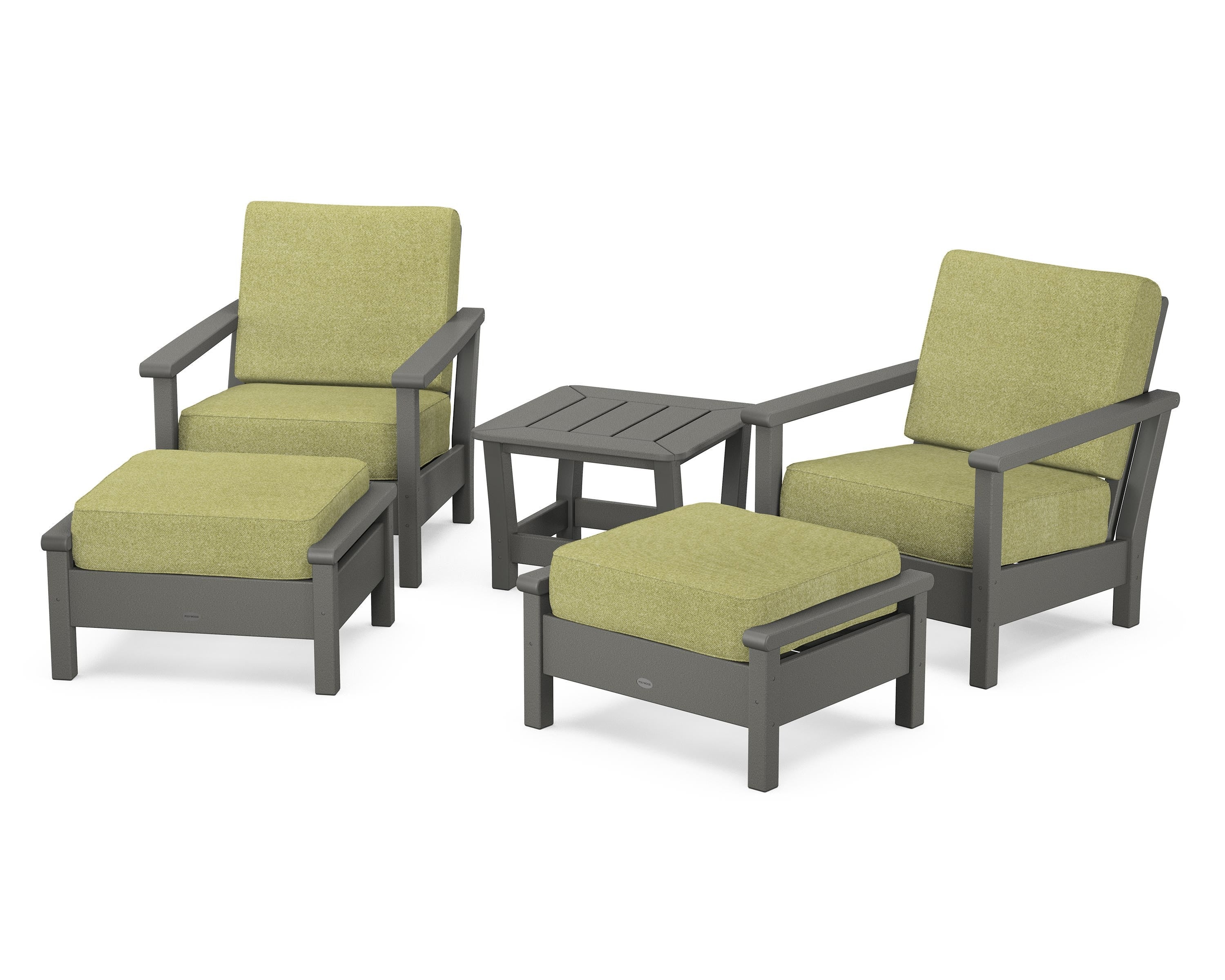 POLYWOOD® Harbour 5-Piece Deep Seating Chair Set in Slate Grey / Chartreuse Boucle
