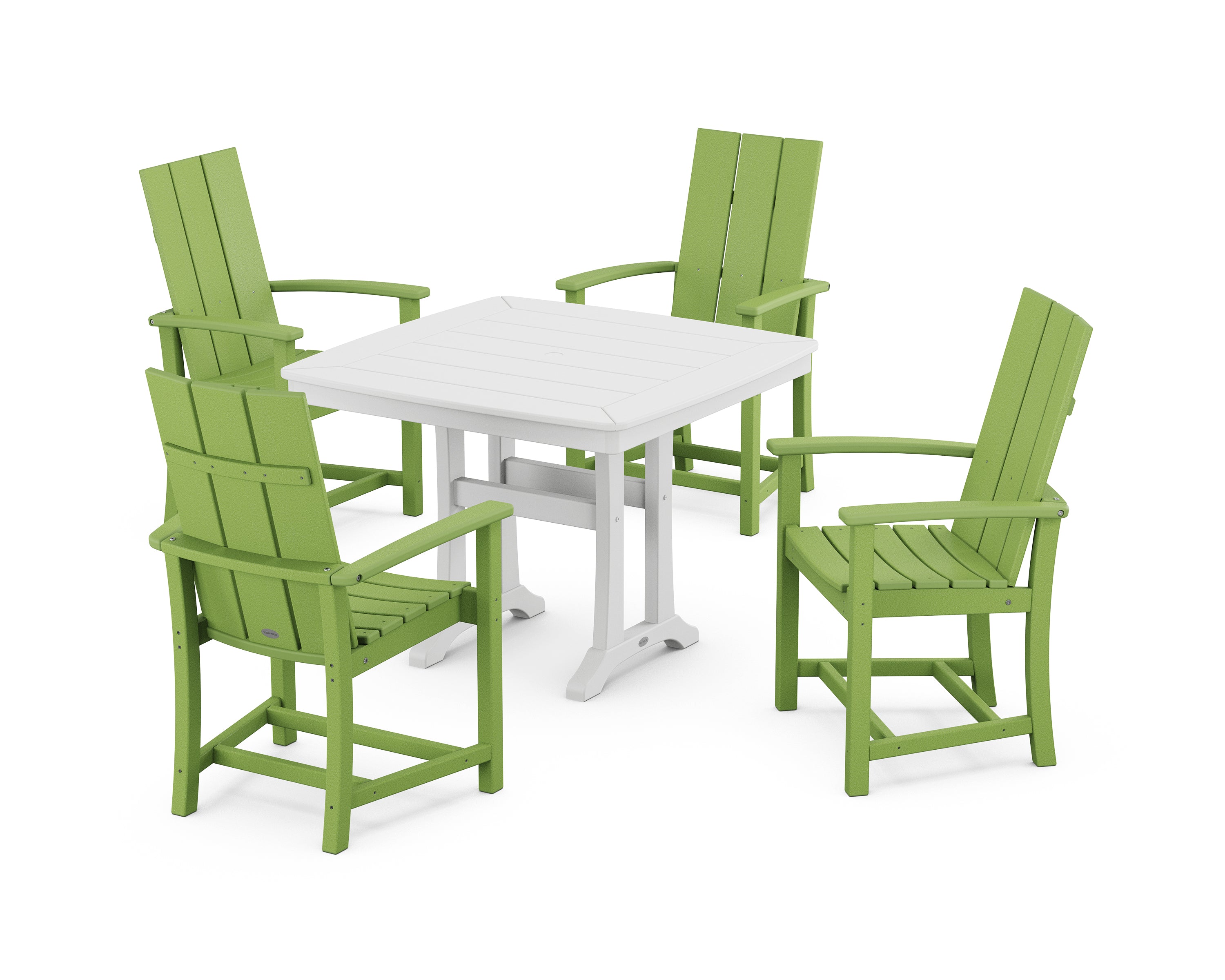 POLYWOOD® Modern Adirondack 5-Piece Dining Set with Trestle Legs in Lime / White