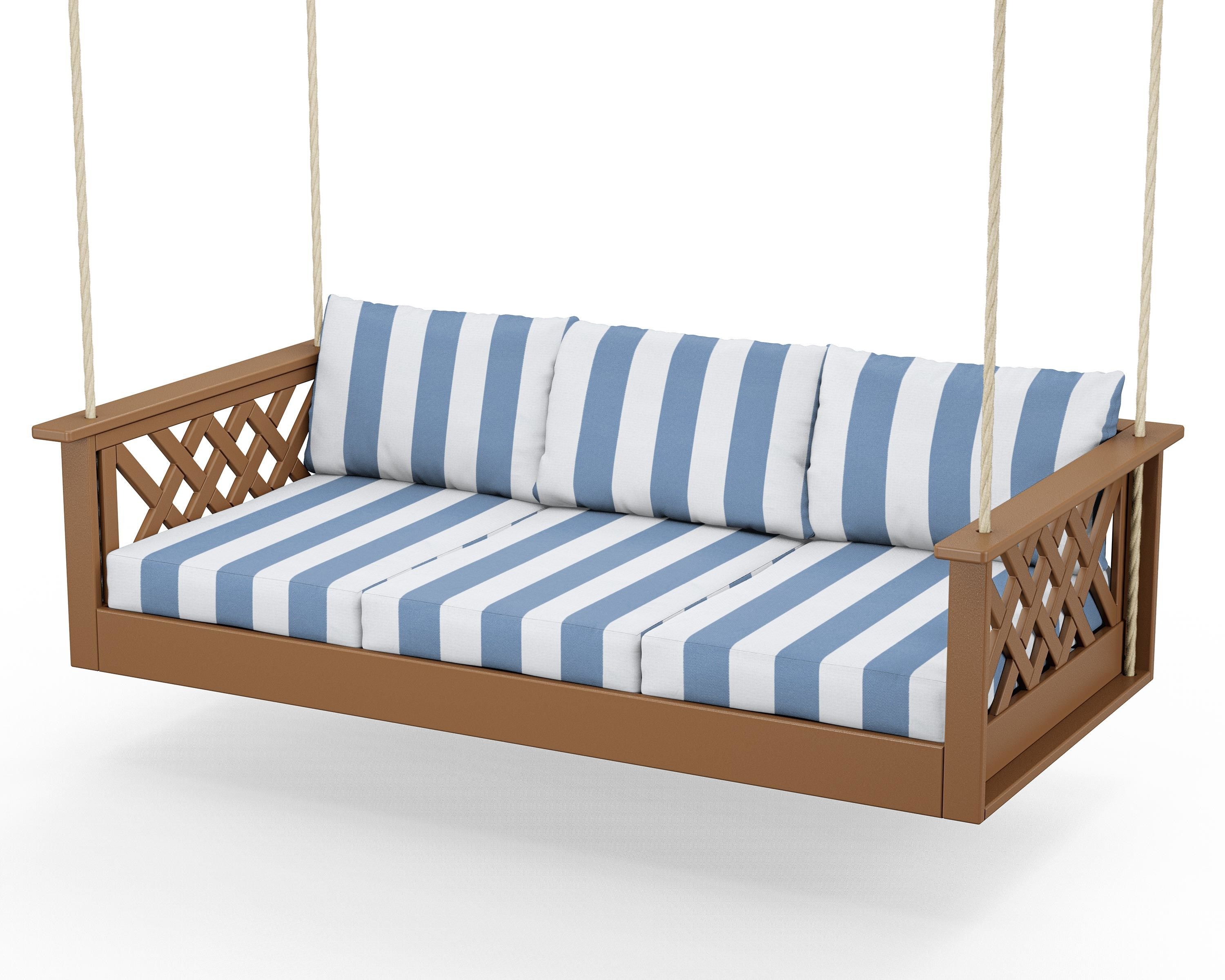 Country Living Wovendale Daybed Swing in Teak / Cabana Stripe Sky Blue