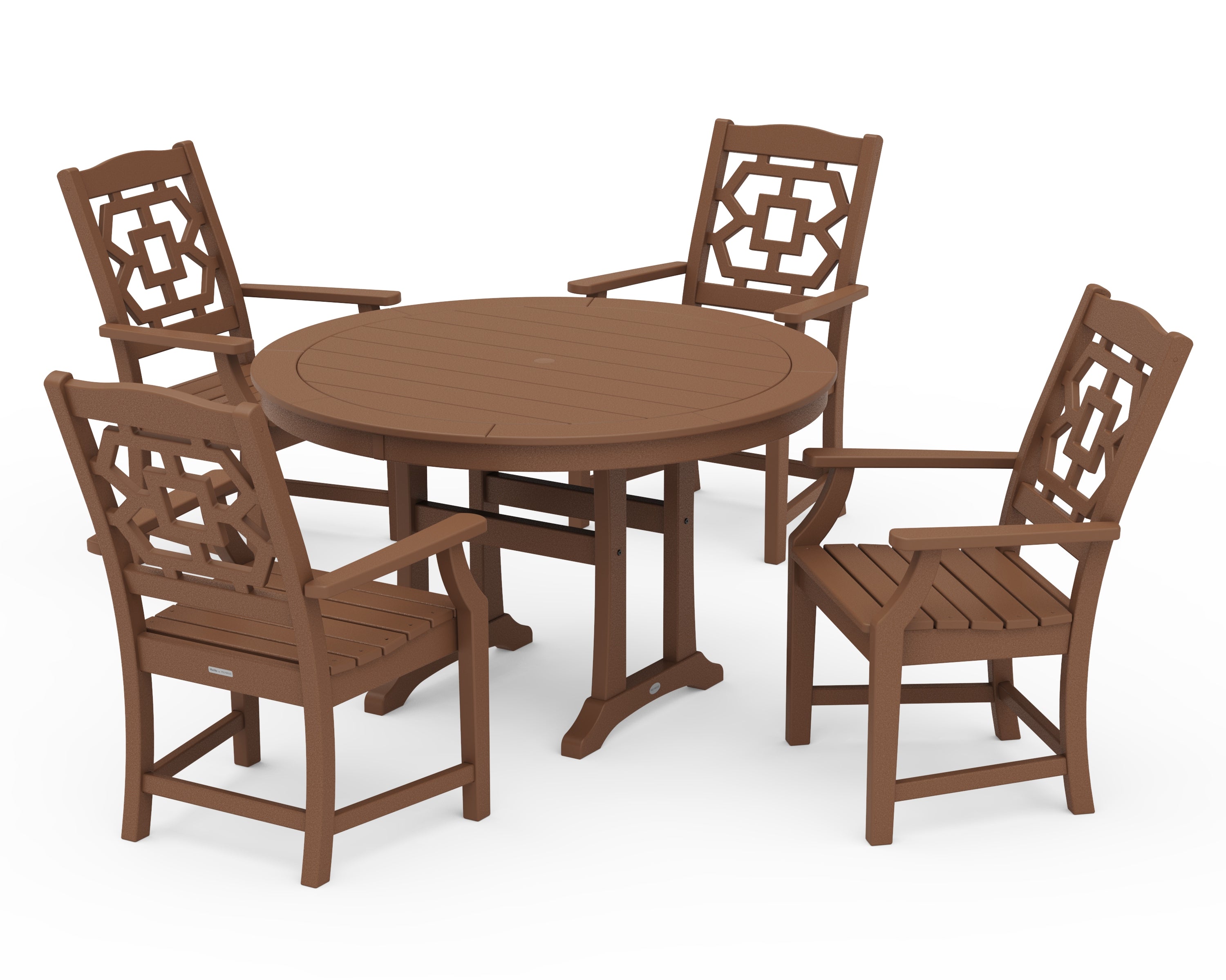 Martha Stewart by POLYWOOD® Chinoiserie 5-Piece Round Dining Set with Trestle Legs in Teak
