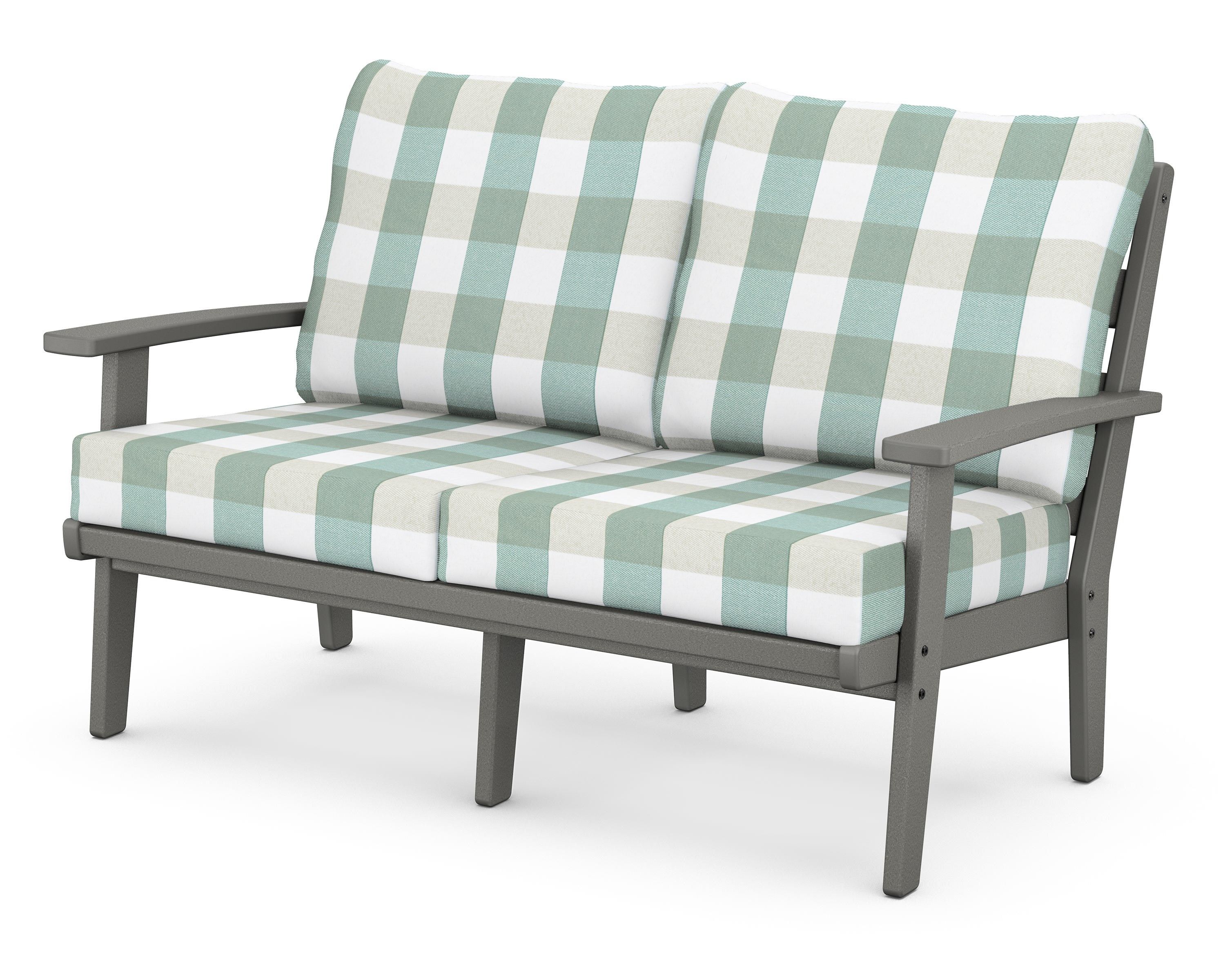POLYWOOD® Grant Park Deep Seating Loveseat in Slate Grey / Buffalo Plaid Glacier Spa