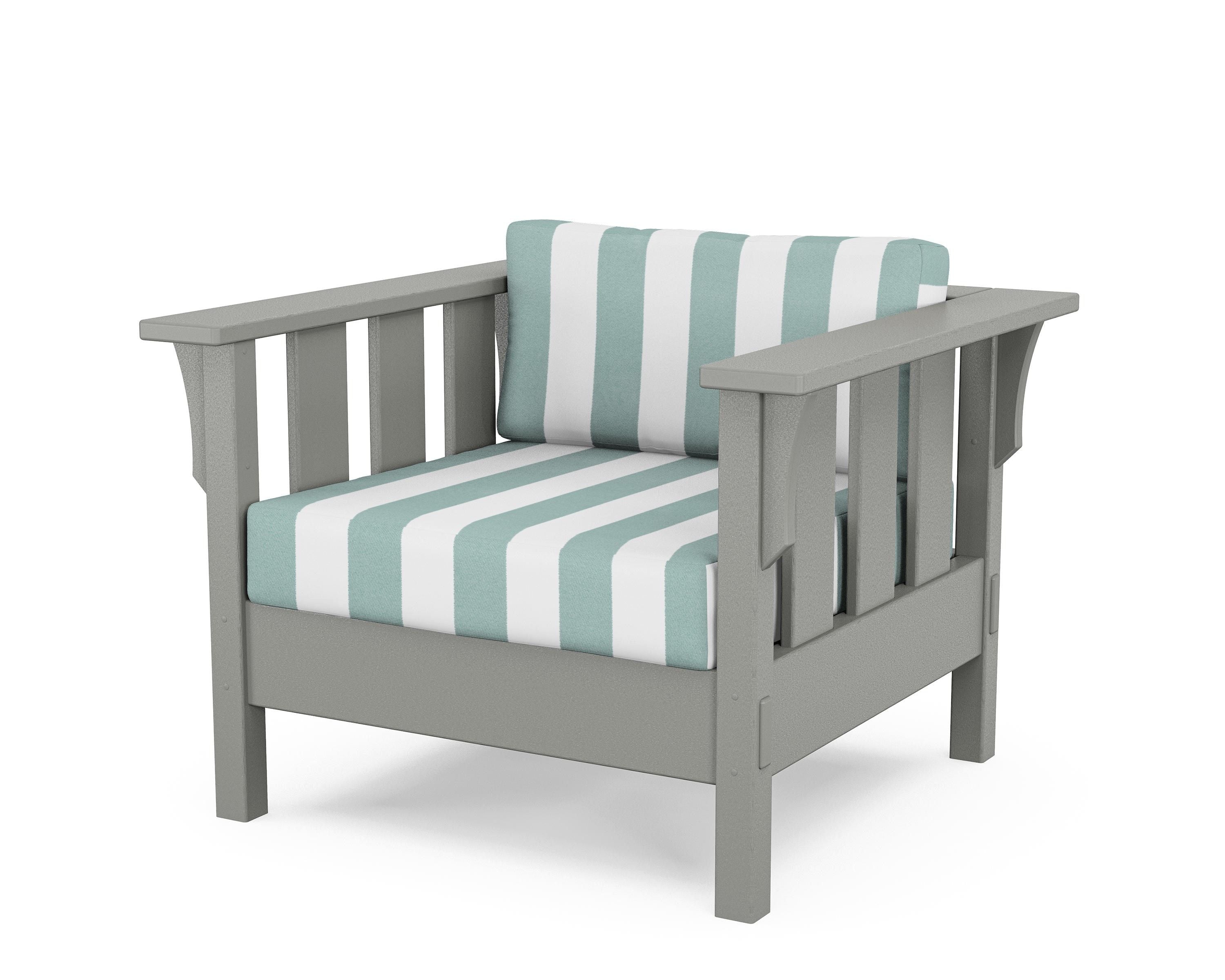 Martha Stewart by POLYWOOD® Acadia Deep Seating Chair in Slate Grey / Cabana Stripe Glacier Spa