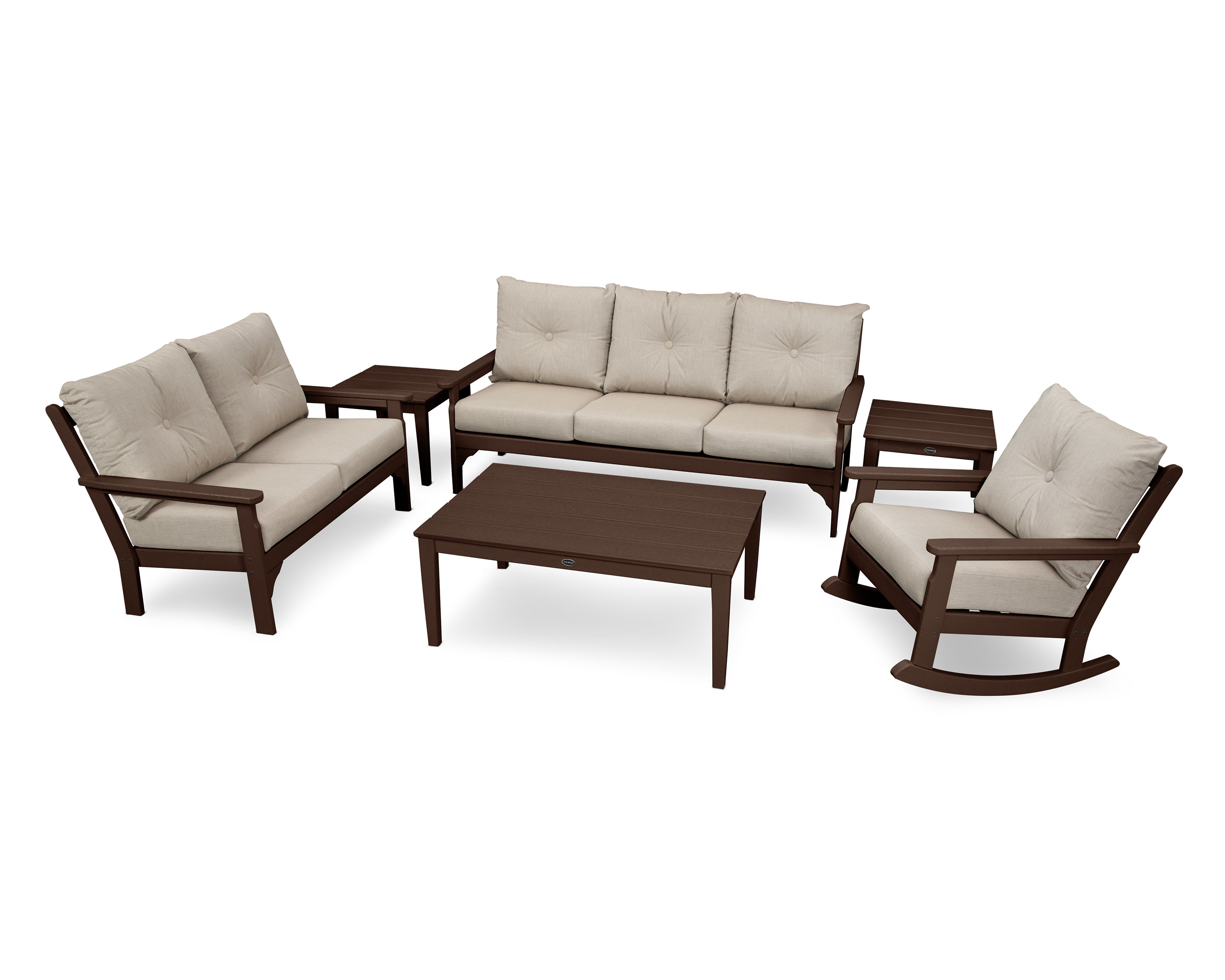 POLYWOOD® Vineyard 6-Piece Deep Seating Set in Mahogany / Cast Ash