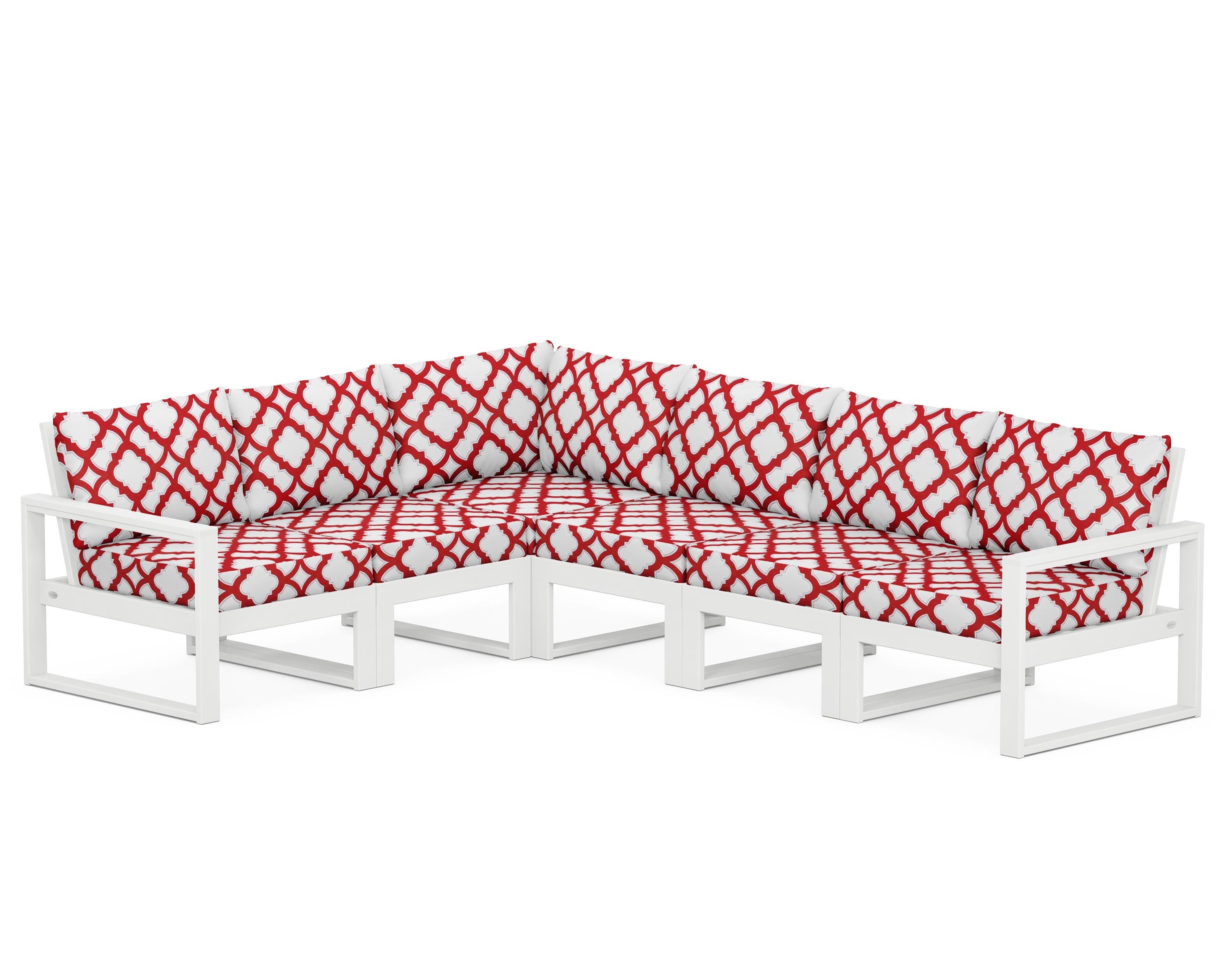 POLYWOOD® EDGE 6-Piece Modular Deep Seating Set in White / Trellis Crimson