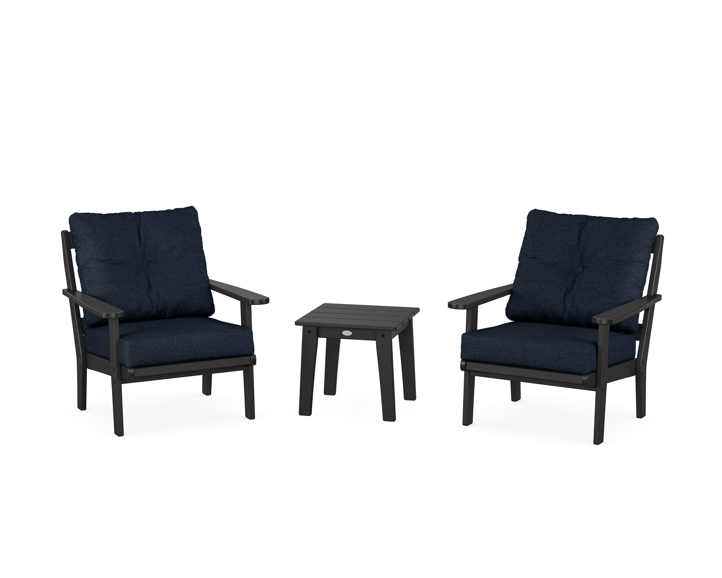 POLYWOOD® Mission 3-Piece Deep Seating Set in Black / Marine Indigo