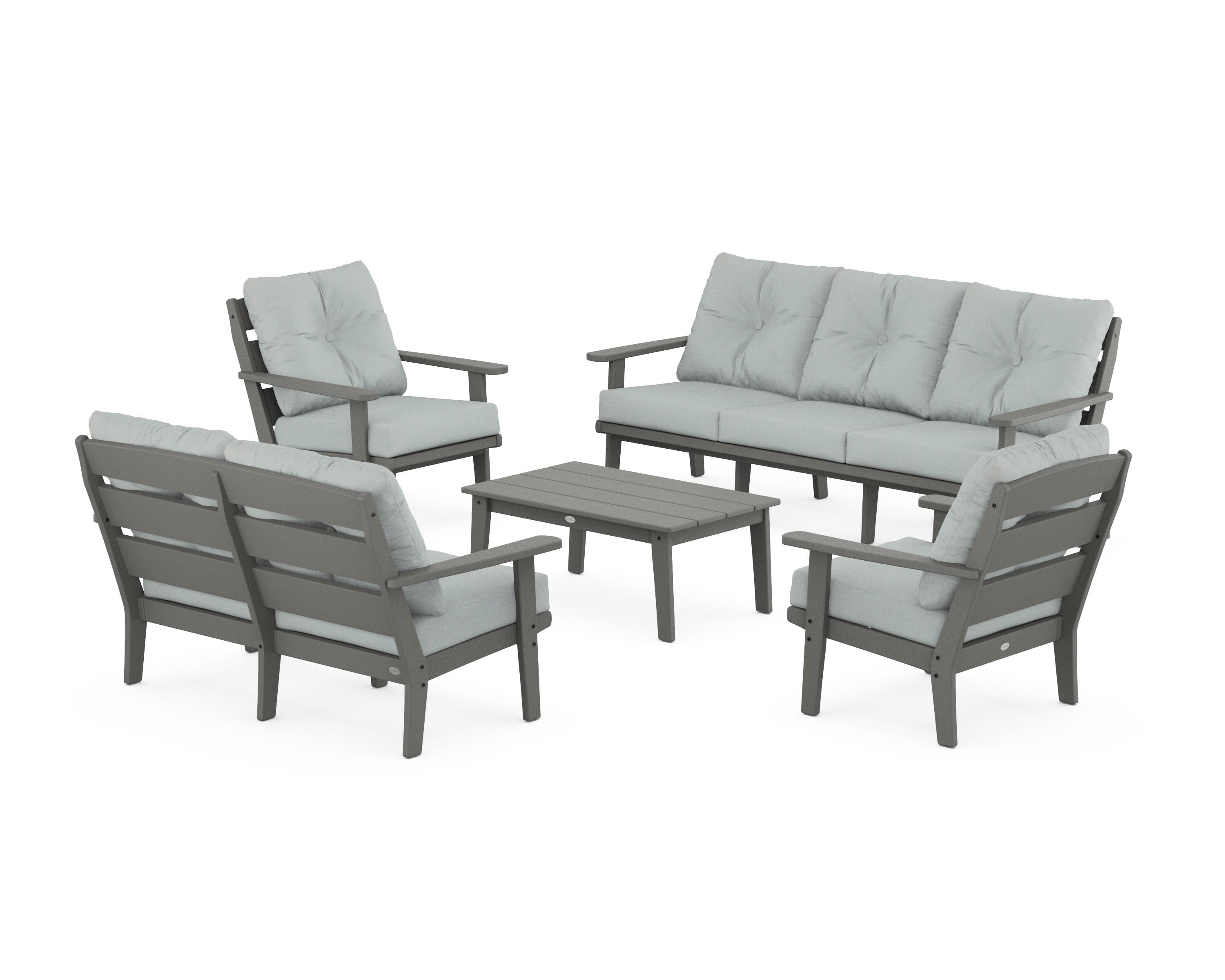 POLYWOOD® Lakeside 5-Piece Lounge Sofa Set in Slate Grey / Spa