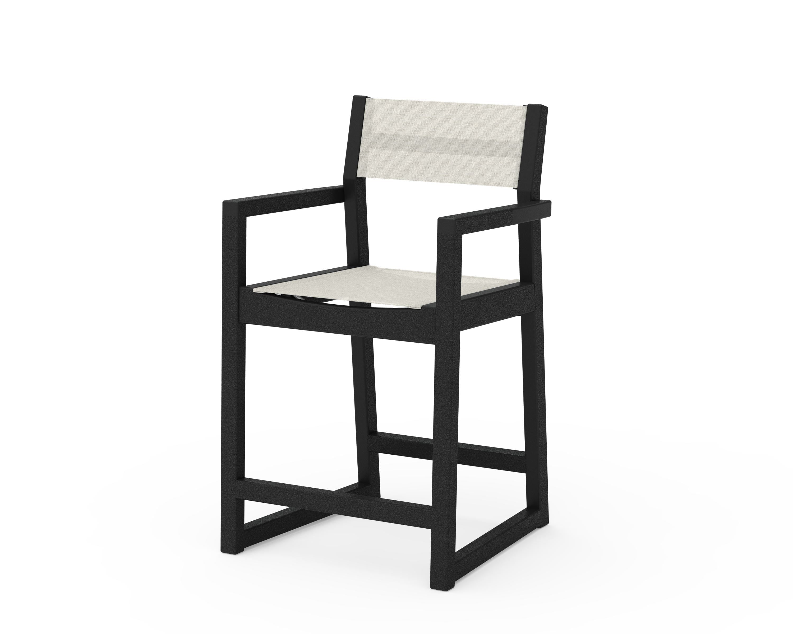 POLYWOOD® EDGE Sling Counter Arm Chair in Black / Parchment Sling