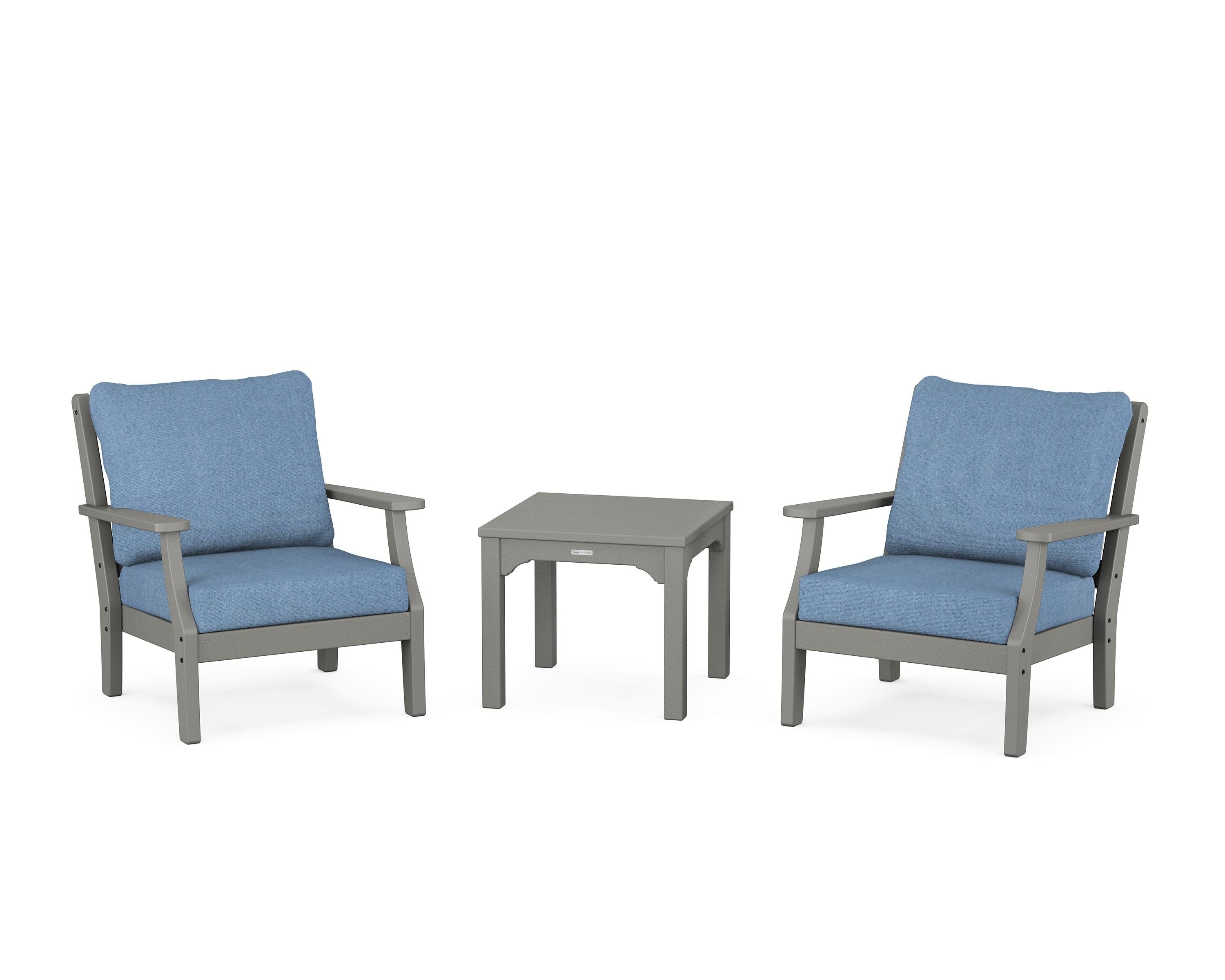 Martha Stewart by POLYWOOD® Chinoiserie 3-Piece Deep Seating Set in Slate Grey / Sky Blue