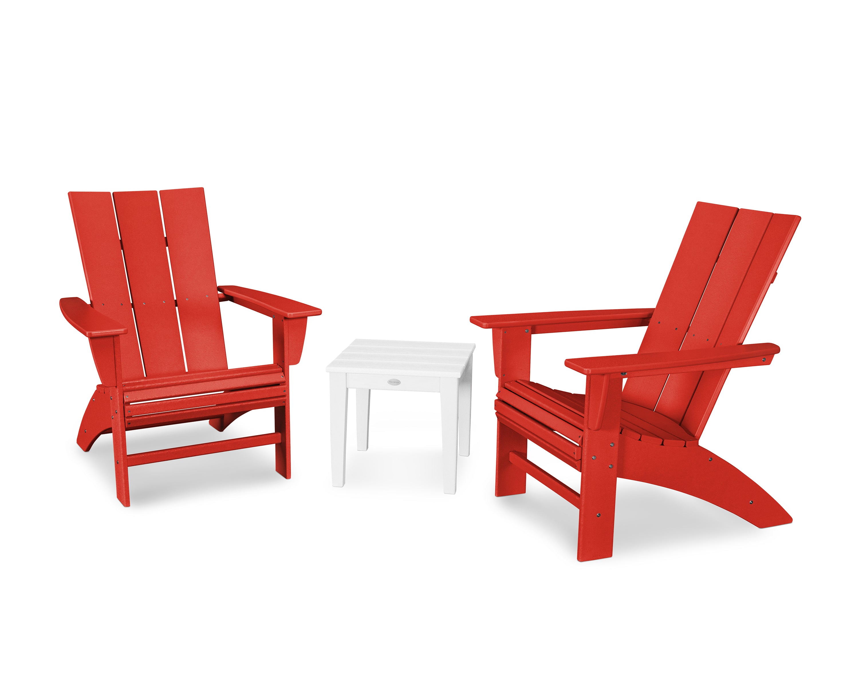 POLYWOOD® Modern 3-Piece Curveback Adirondack Set in Sunset Red / White