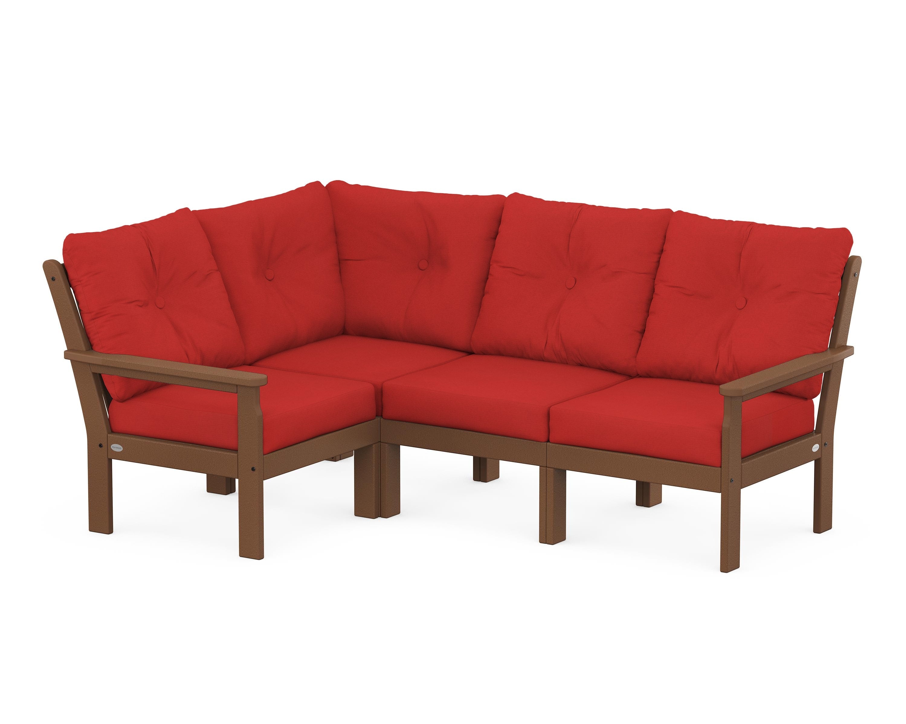 POLYWOOD® Vineyard 4-Piece Sectional in Teak / Crimson Linen