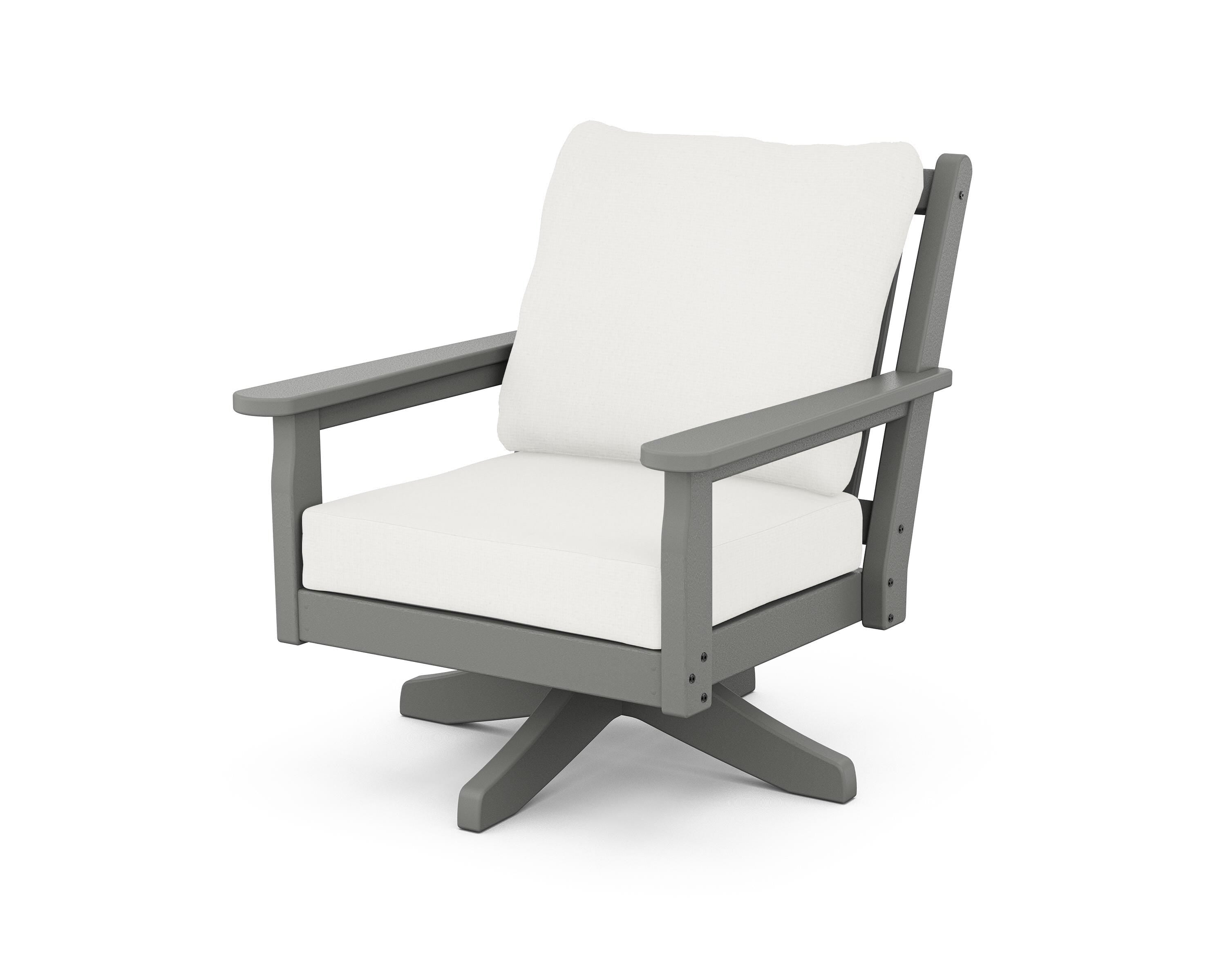 POLYWOOD® Chippendale Deep Seating Swivel Chair in Slate Grey / Natural Linen