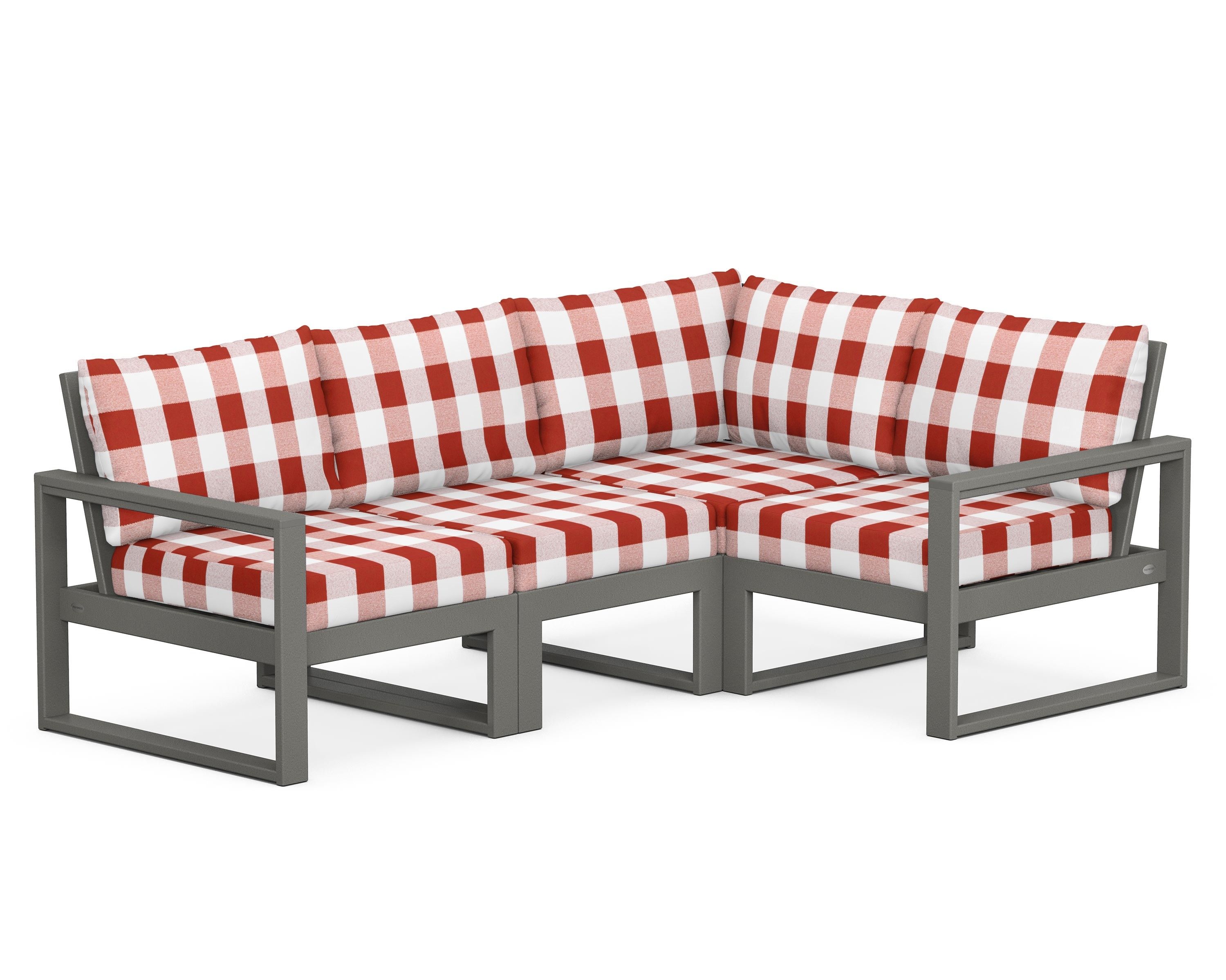POLYWOOD® EDGE 4-Piece Modular Deep Seating Set in Slate Grey / Buffalo Plaid Crimson
