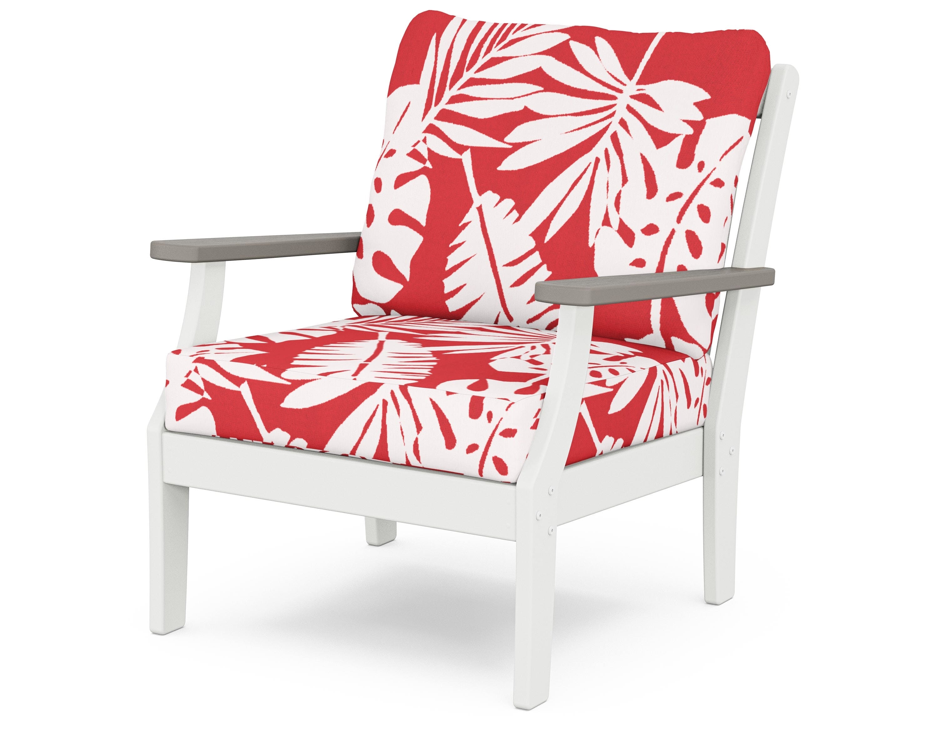 POLYWOOD® Braxton Deep Seating Chair in White / Driftwood / Leaf Crimson