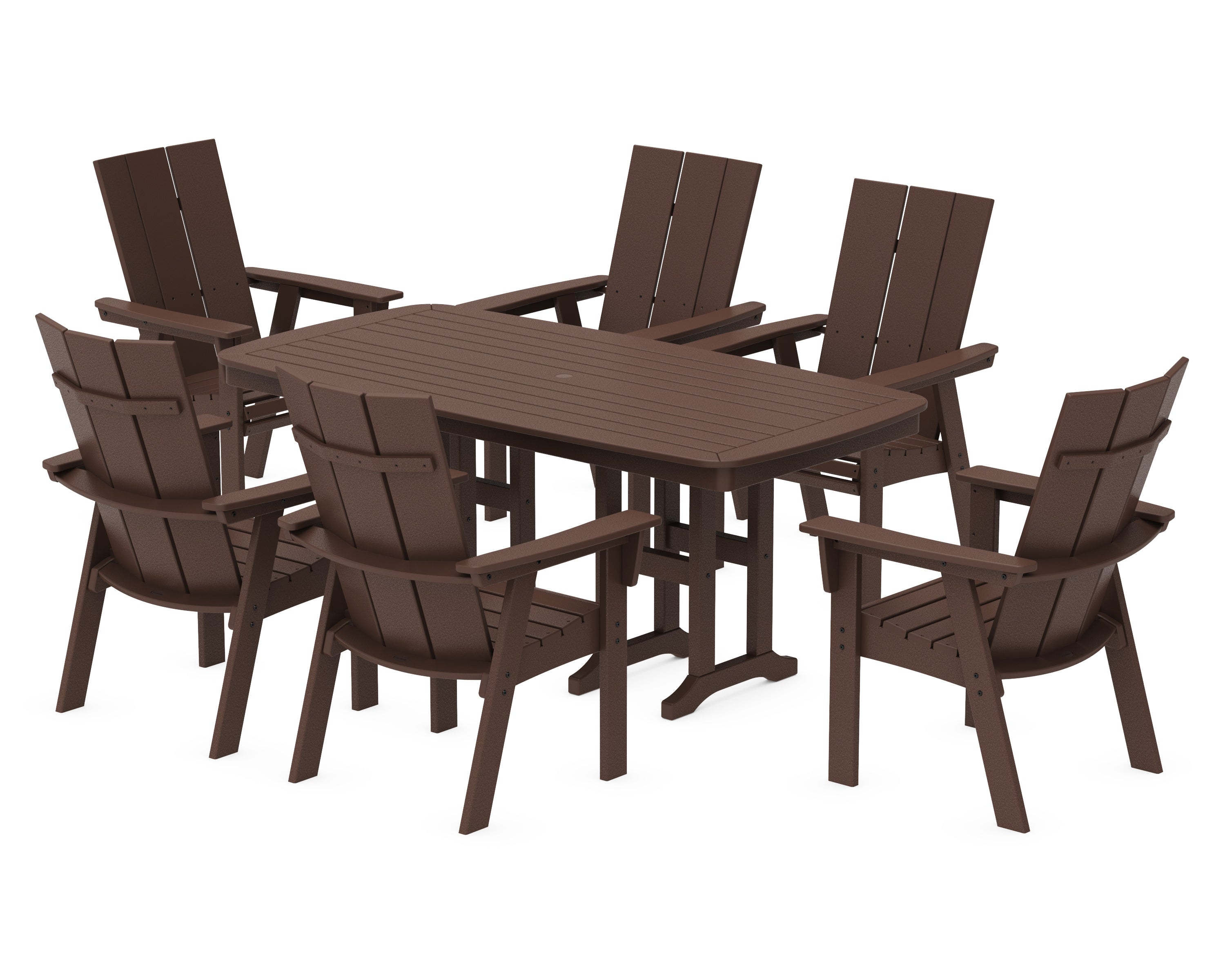 POLYWOOD® Modern Curveback Adirondack 7-Piece Dining Set in Mahogany