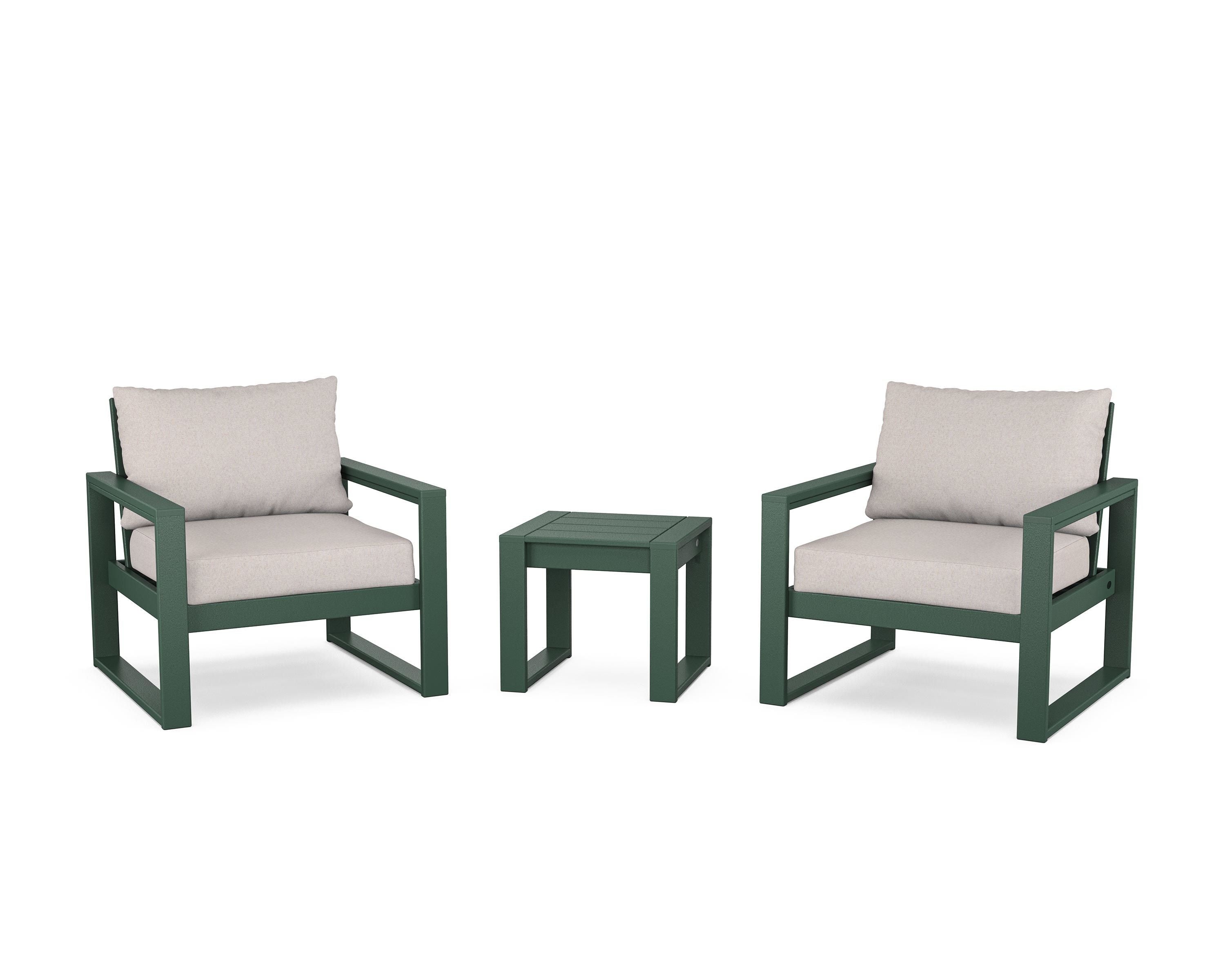 POLYWOOD® EDGE Sectional 3-Piece Deep Seating Set in Green / Dune Burlap