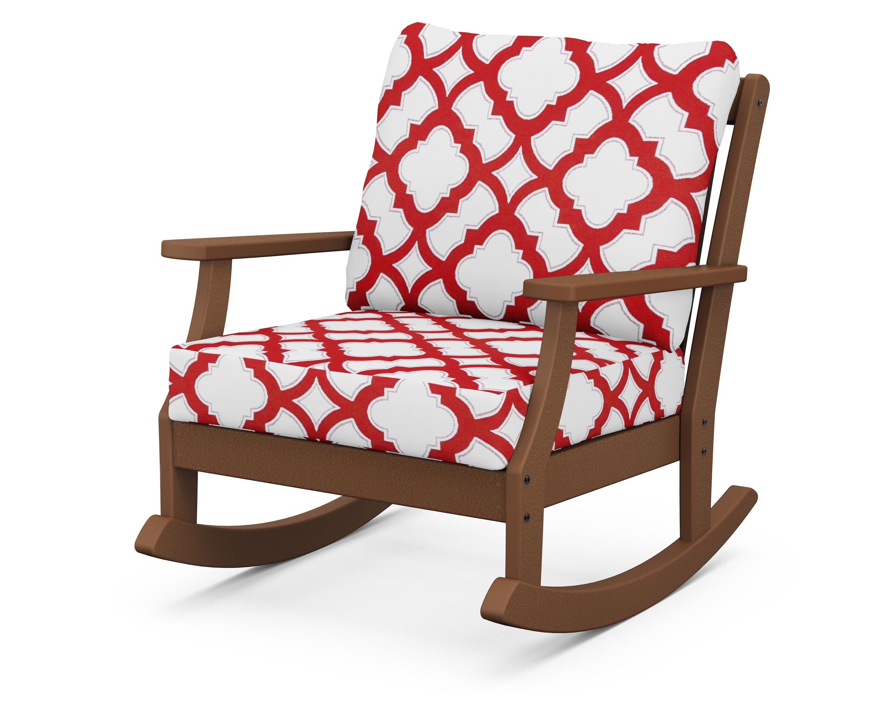 POLYWOOD® Braxton Deep Seating Rocking Chair in Teak / Trellis Crimson