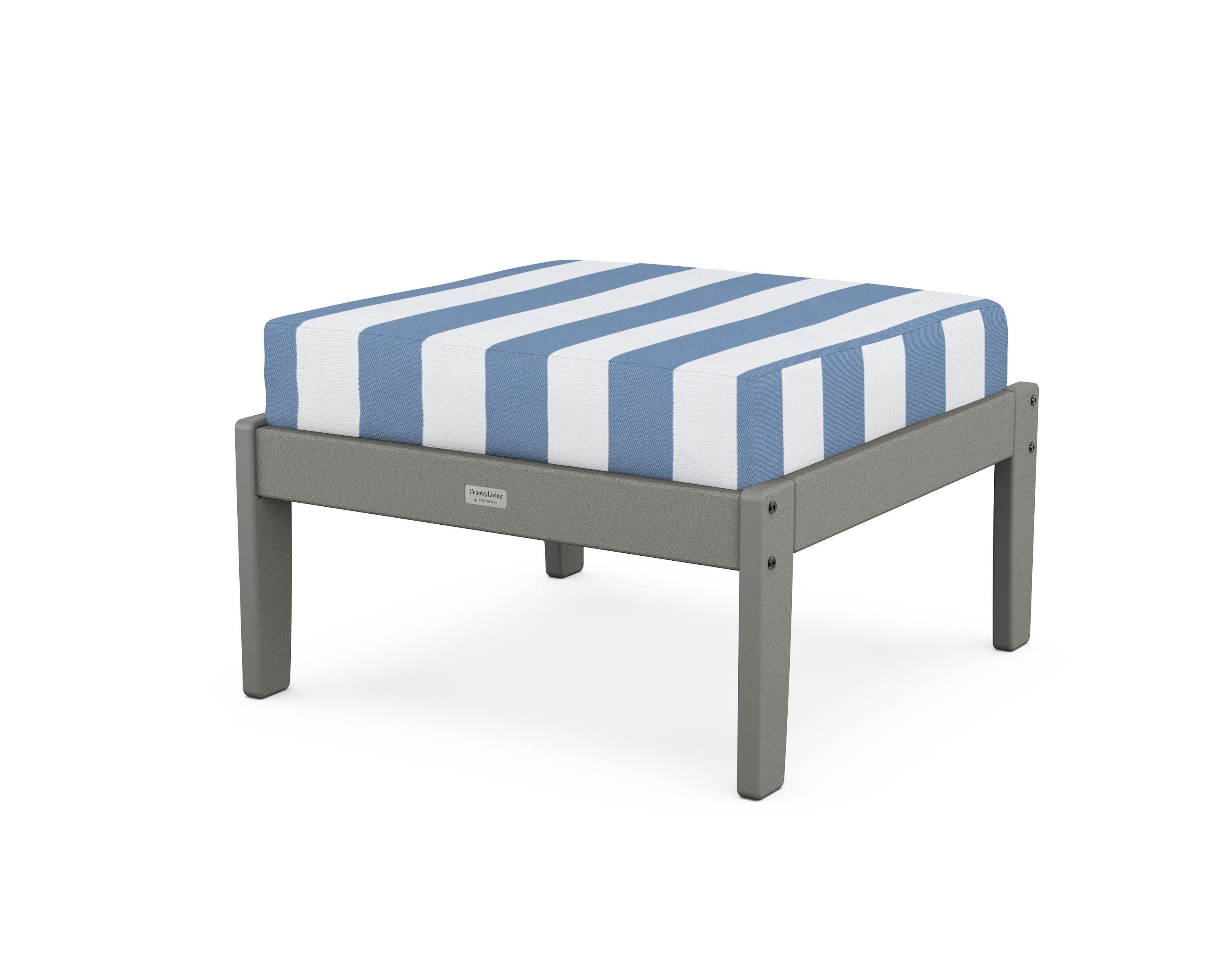 Country Living Cottage Deep Seating Ottoman in Slate Grey / Cabana Stripe Sky Blue