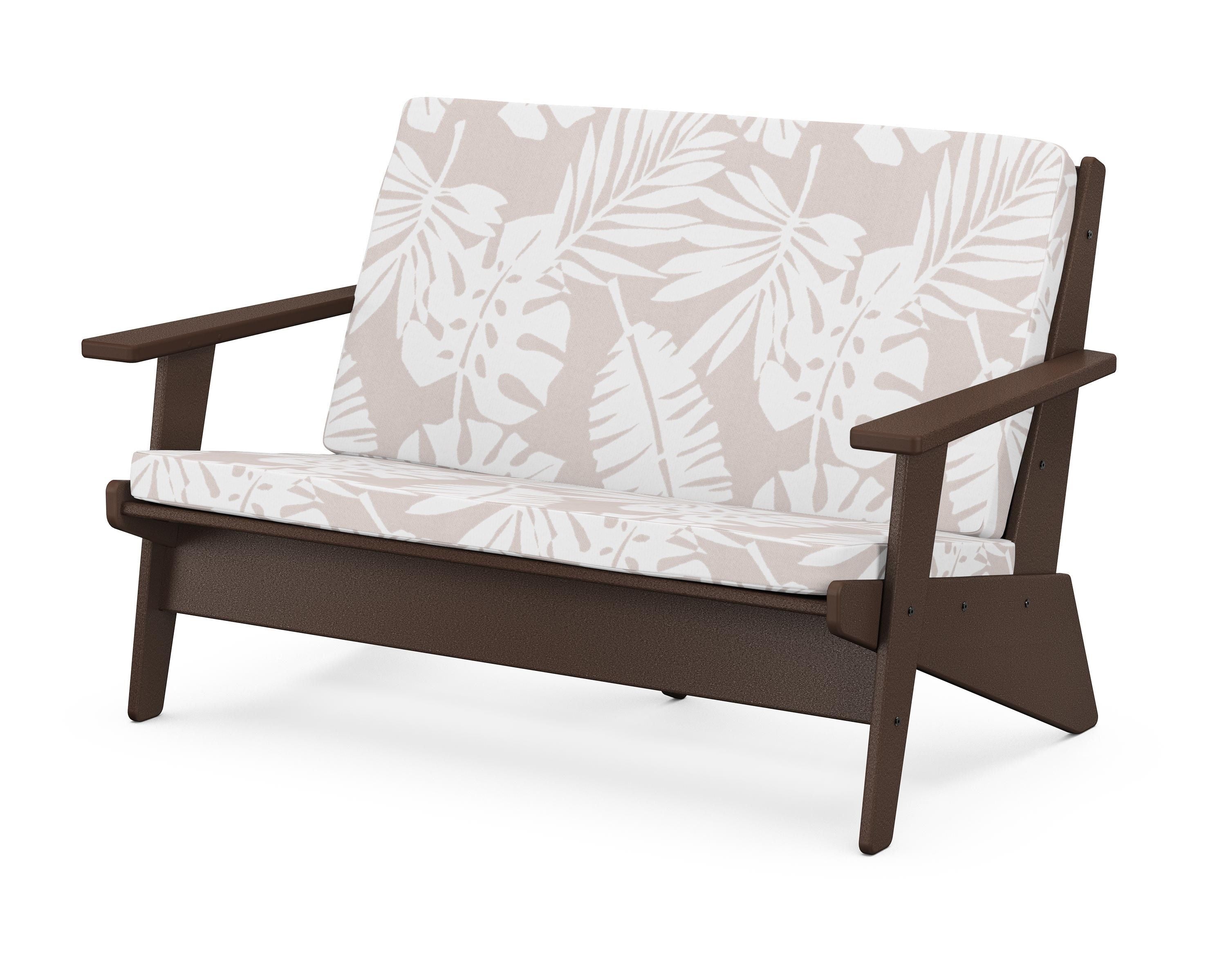 POLYWOOD® Riviera Modern Lounge Loveseat in Mahogany / Leaf Dune Burlap