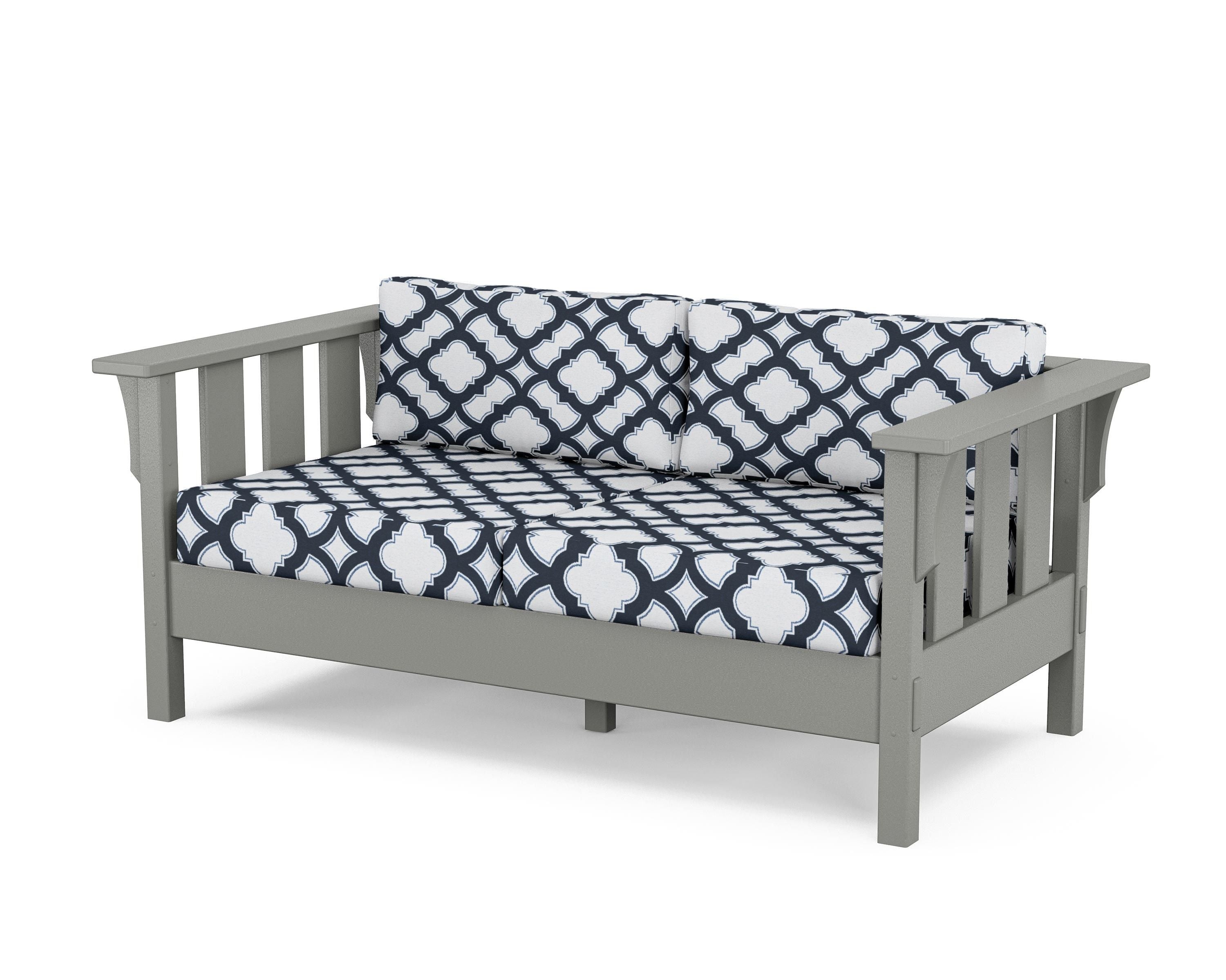 Martha Stewart by POLYWOOD® Acadia Deep Seating Loveseat in Slate Grey / Trellis Marine Indigo