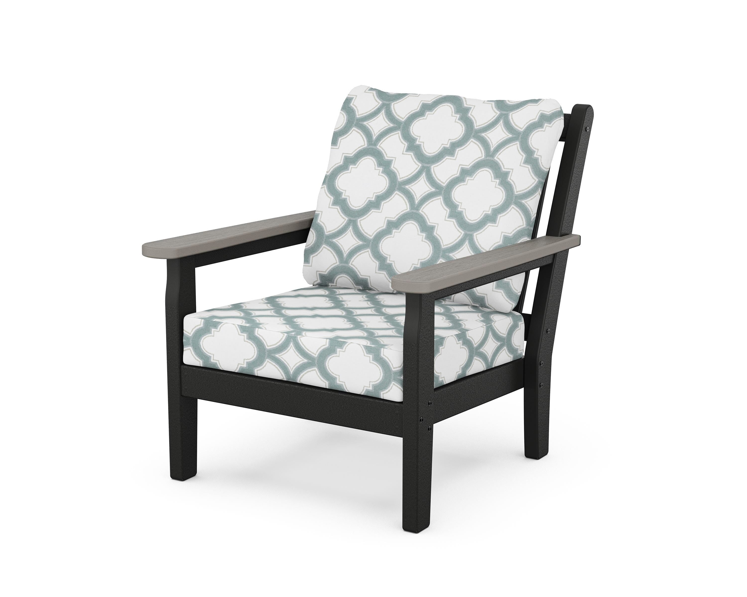 POLYWOOD® Chippendale Deep Seating Chair in Black / Driftwood / Trellis Glacier Spa