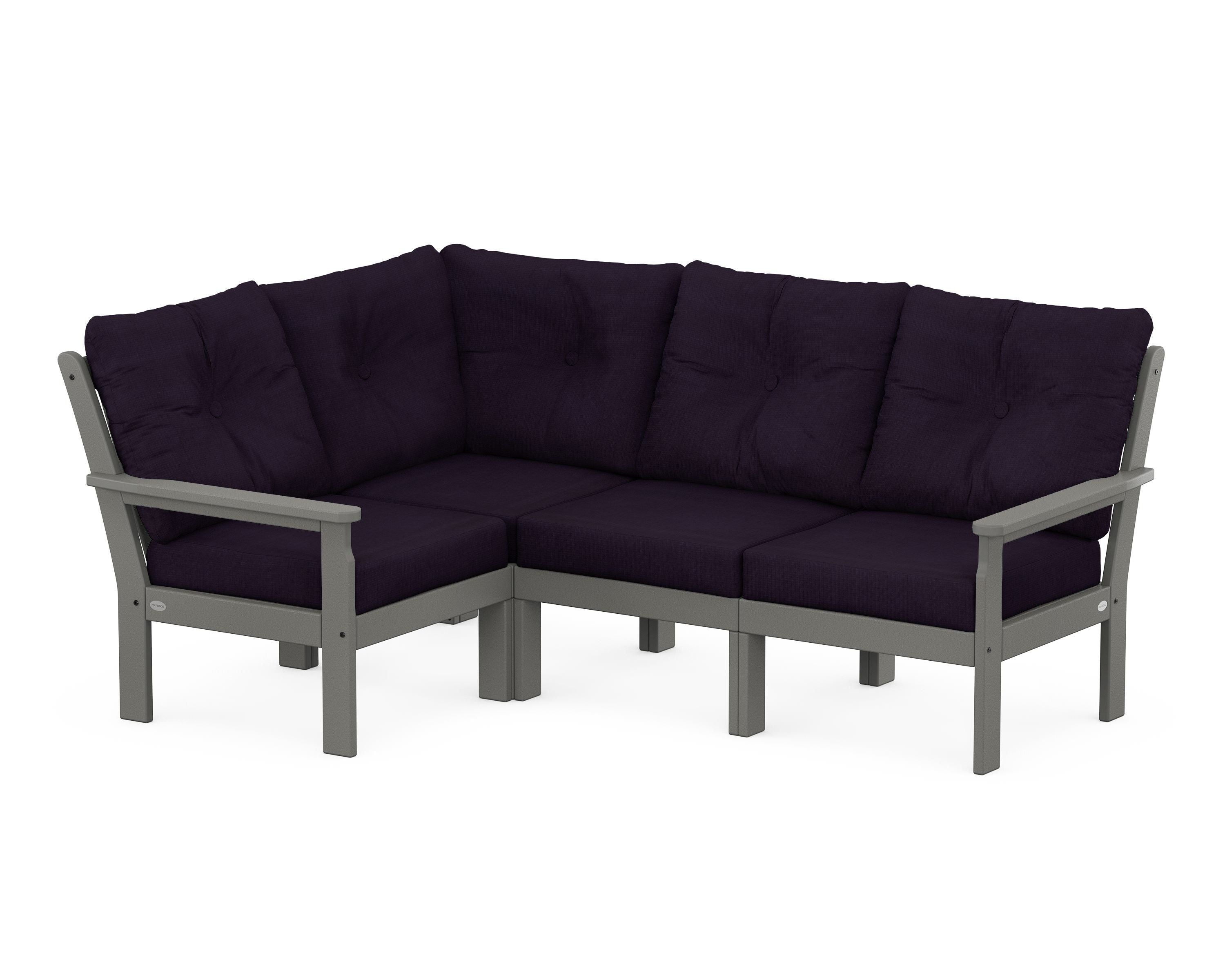 POLYWOOD® Vineyard 4-Piece Sectional in Slate Grey / Navy Linen
