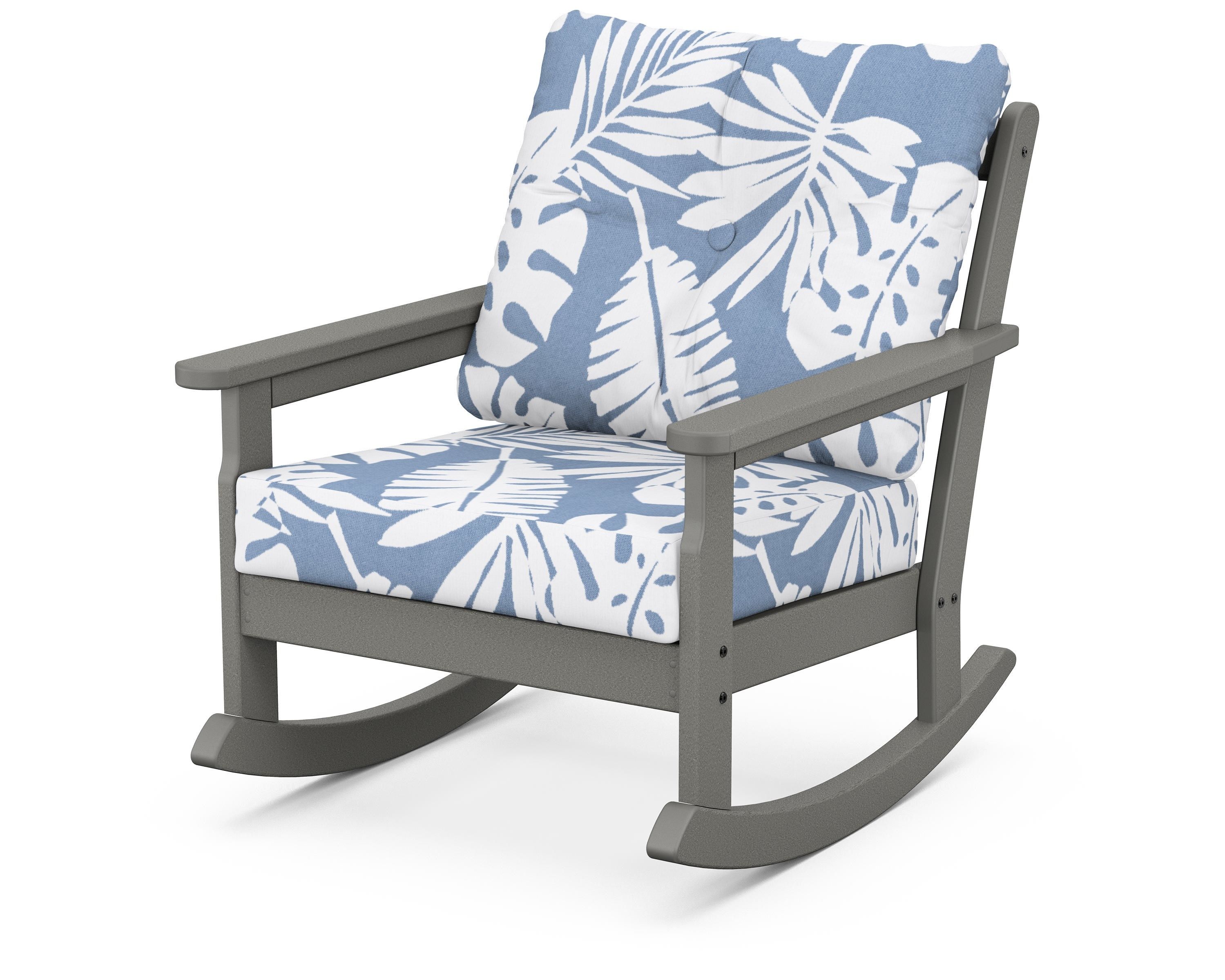 POLYWOOD® Vineyard Deep Seating Rocking Chair in Slate Grey / Leaf Sky Blue