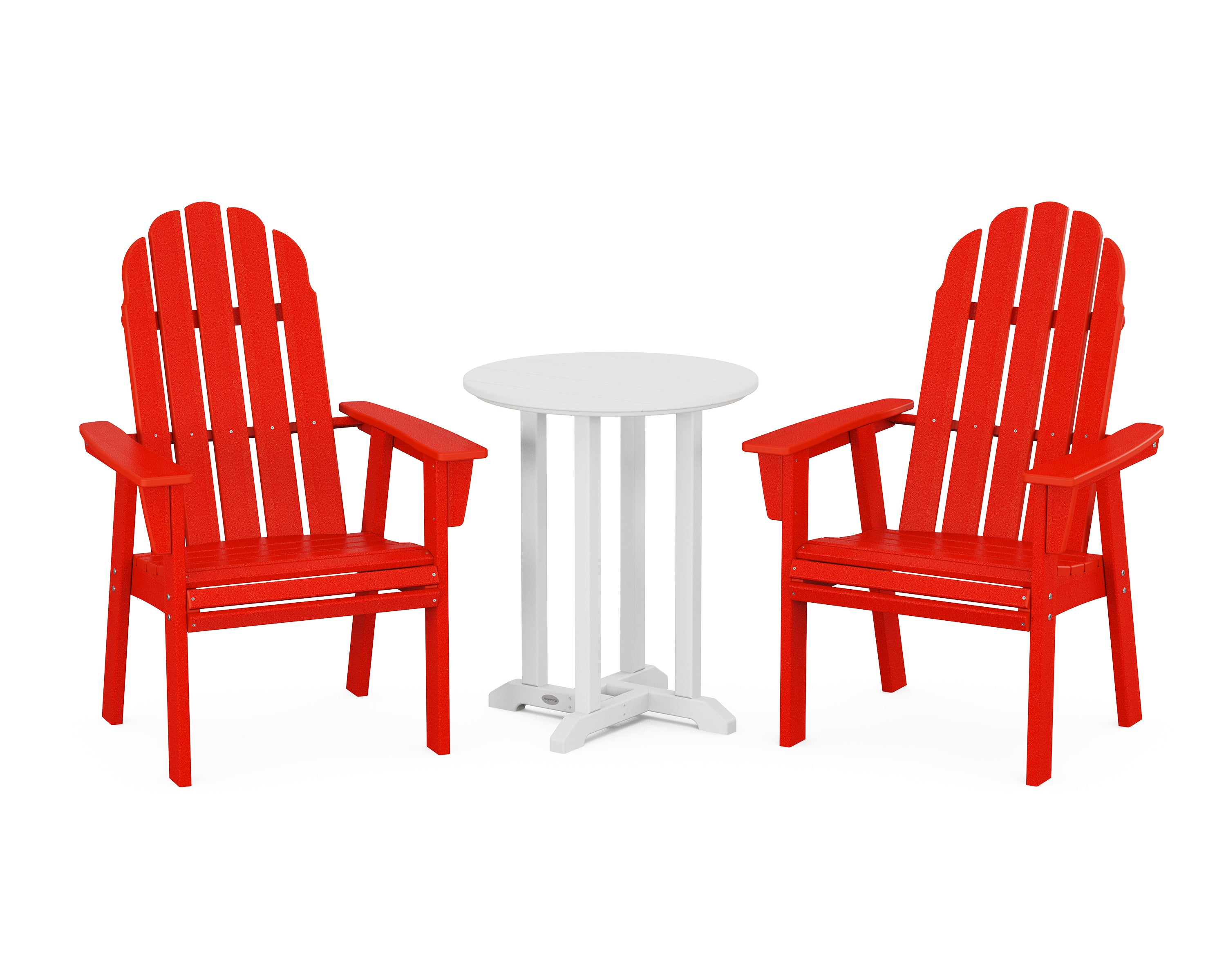 POLYWOOD® Vineyard Adirondack 3-Piece Round Bistro Dining Set in Sunset Red / White