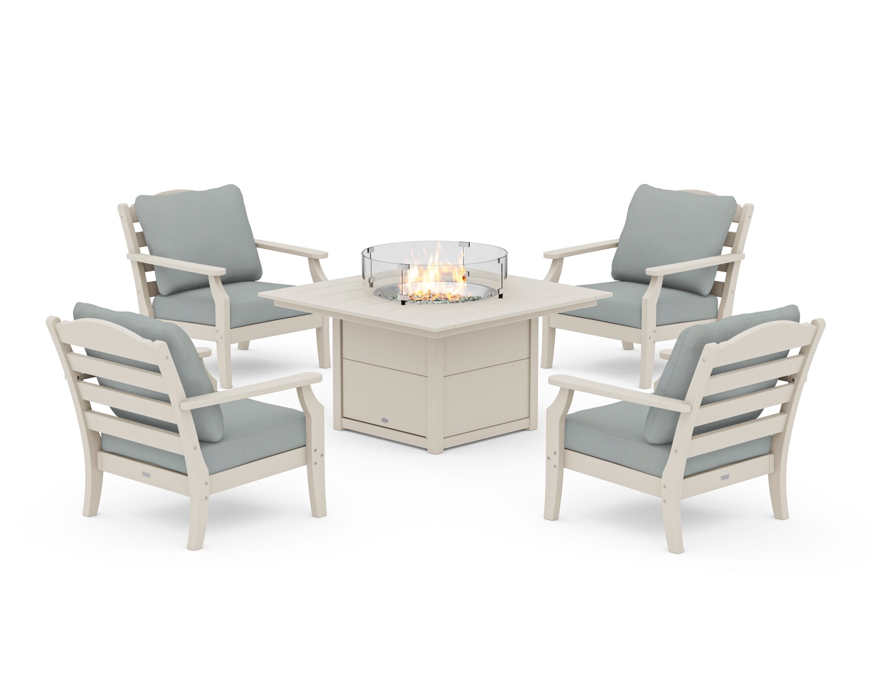 Draper James™ by POLYWOOD® Savannah 5-Piece Deep Seating Set with Fire Pit Table in Sand / Spa