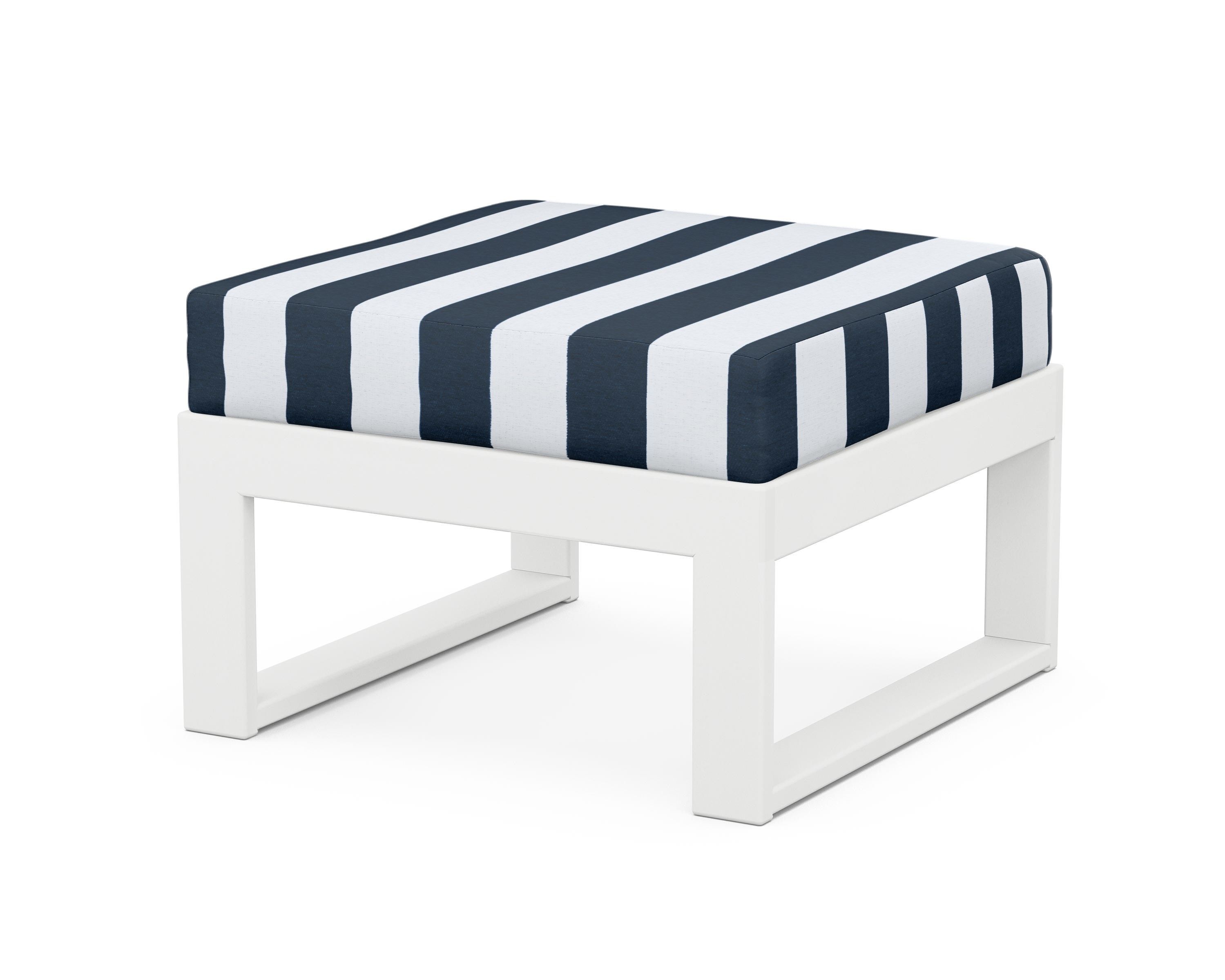 Unbranded Modular Ottoman - Modern in White / Cabana Stripe Marine Indigo