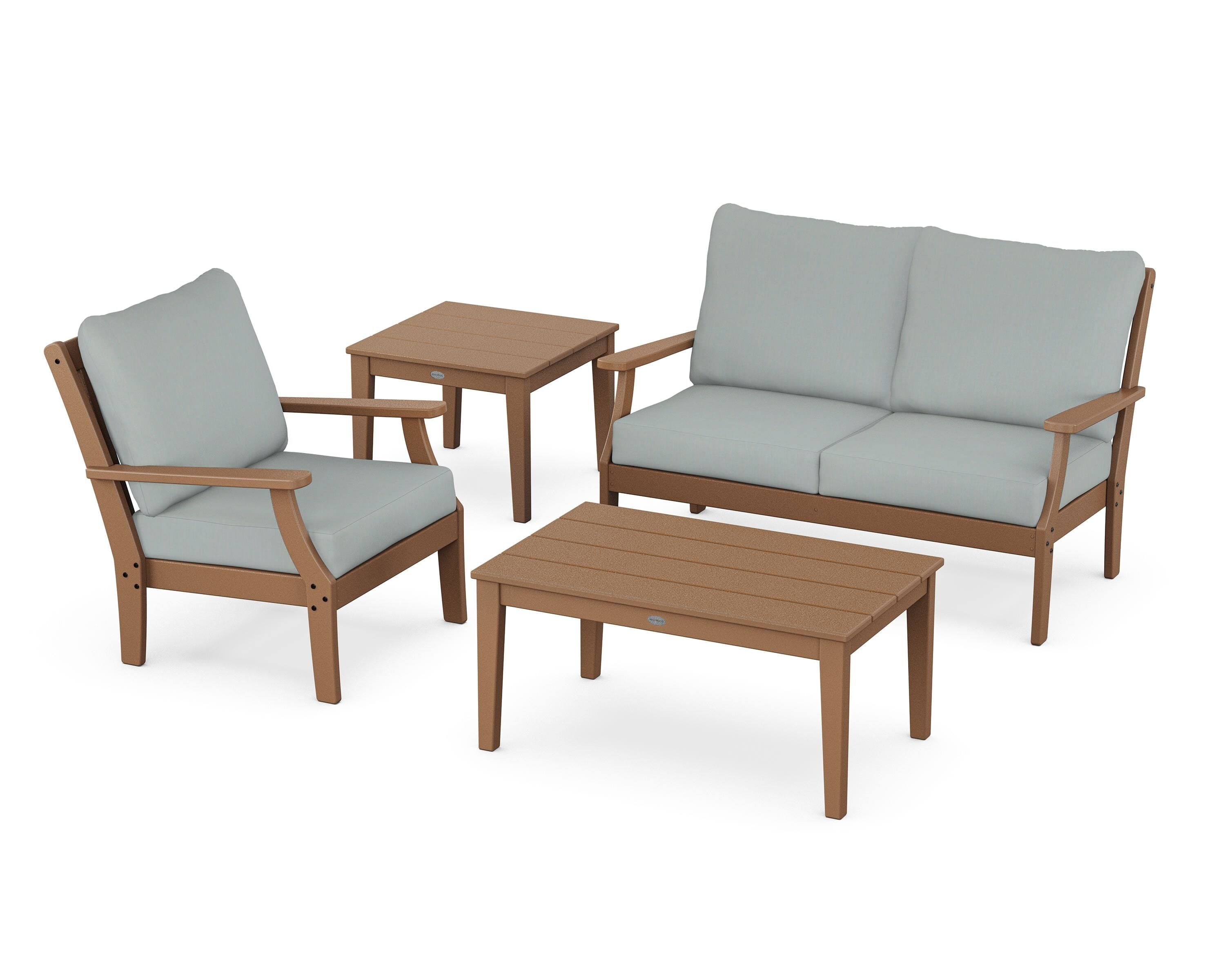 POLYWOOD® Braxton 4-Piece Deep Seating Set in Teak / Spa