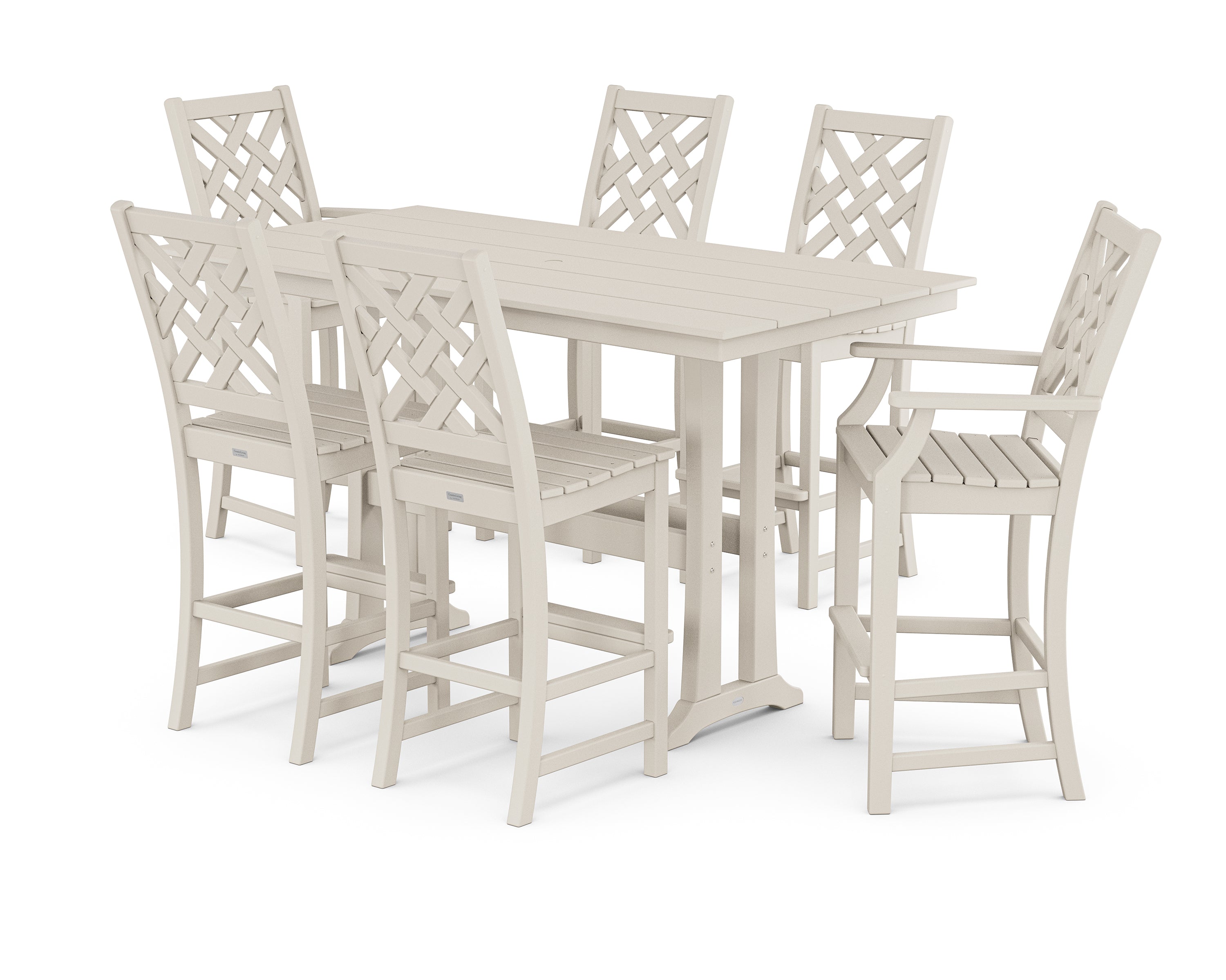 Country Living Wovendale 7-Piece Farmhouse Bar Set with Trestle Legs in Sand