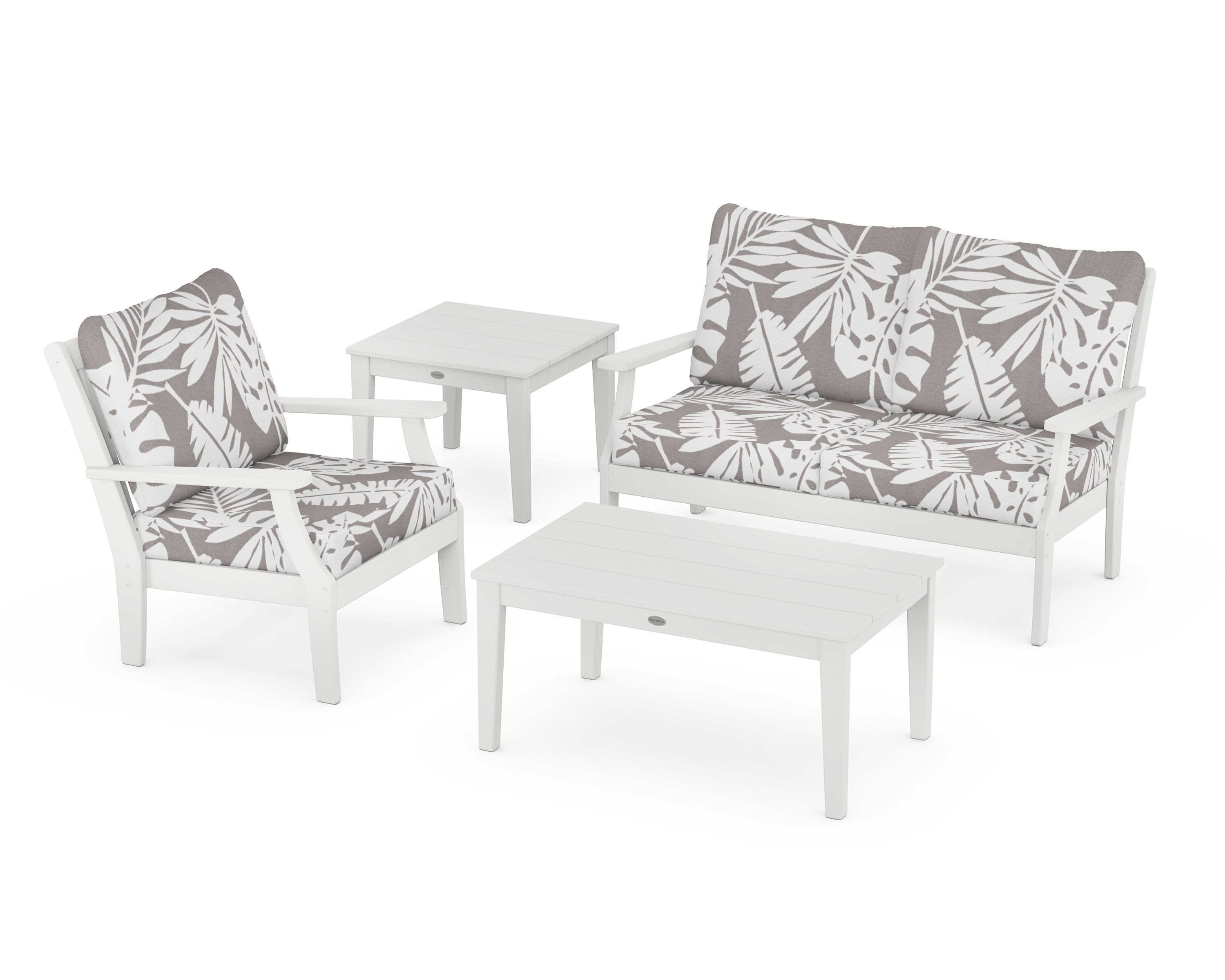 POLYWOOD® Braxton 4-Piece Deep Seating Set in White / Leaf Grey Mist