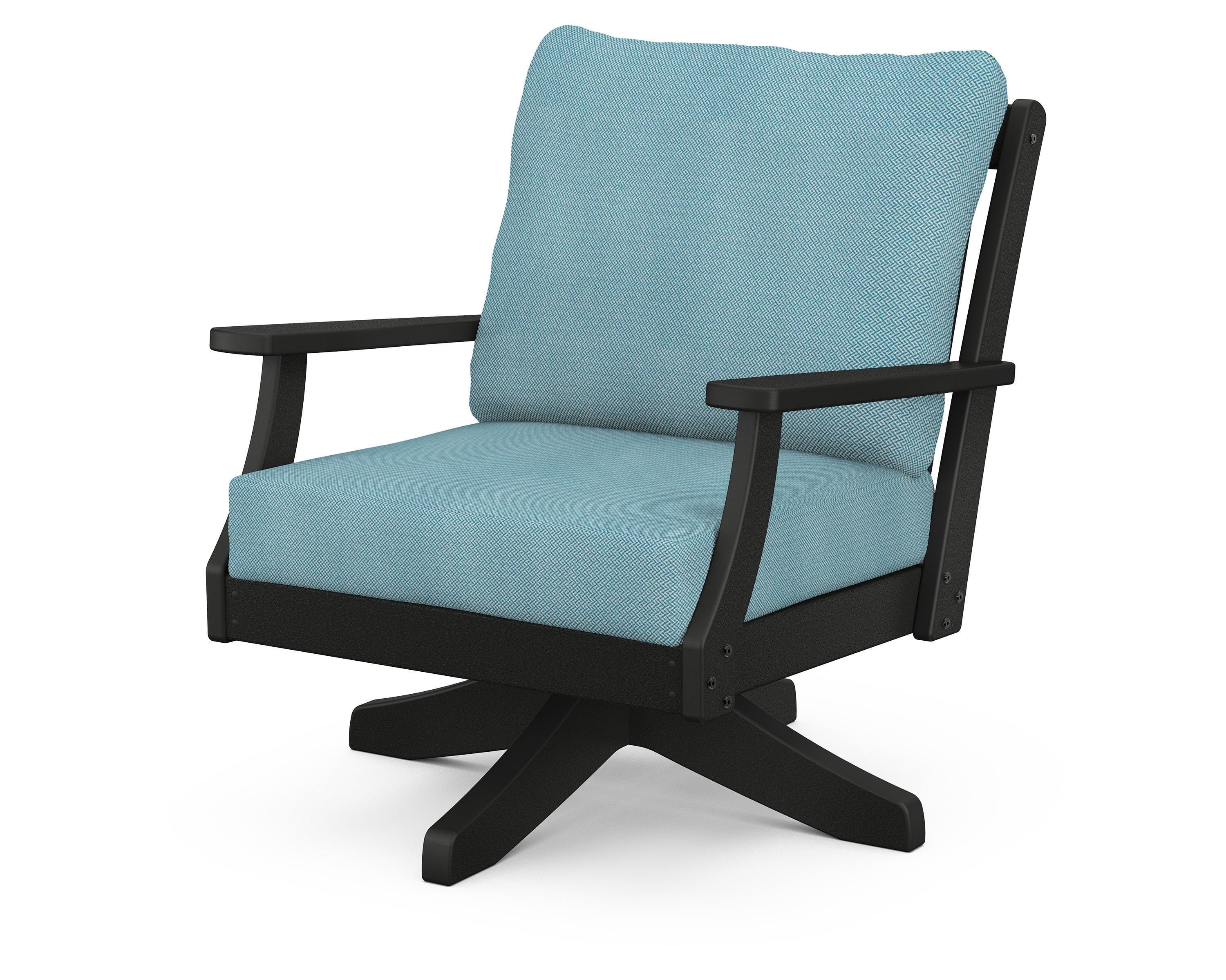 POLYWOOD® Braxton Deep Seating Swivel Chair in Black / Lattice Sky Blue
